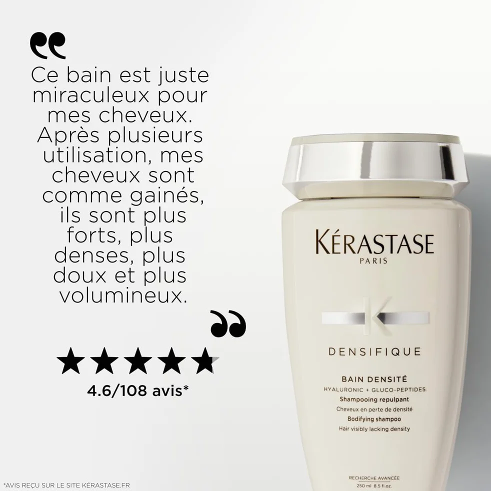 KÉRASTASE Densifique Bain Densité Shampoing Repulpant Effet Volume Densifiant Longue Durée Acide Hyaluronique Gluco-Peptides Cheveux Affinés Perte Densité