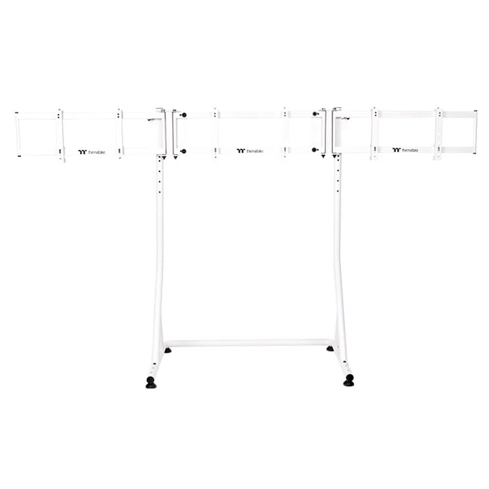 Thermaltake Triple Racing Monitor Stand Pro | Pour 3 moniteurs 32″ incurvés / 34″ plats | Structure en acier thermolaqué | Hauteur réglable (920–1120 mm) | Charge 20 kg par écran | VESA 75–400 | Blanc