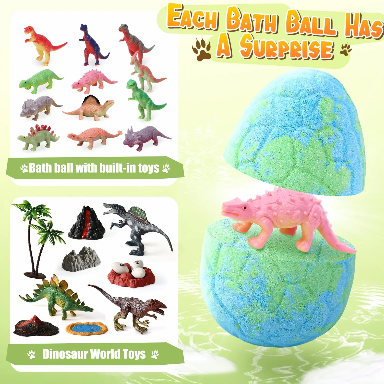 Bombes de Bain pour Enfants Surprise 12Pcs Dinosaures Jouets Cadeau Aromatherapie Garçons Filles