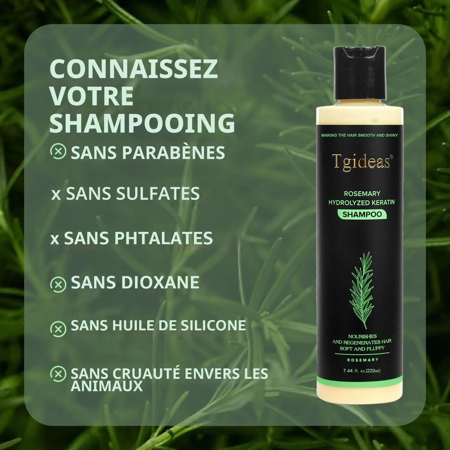 Tgideas Shampoo Bio Croissance Cheveux Sauge Romarin Renforcer Épaissir Kératine Hydrolysée Cheveux Fins Chute