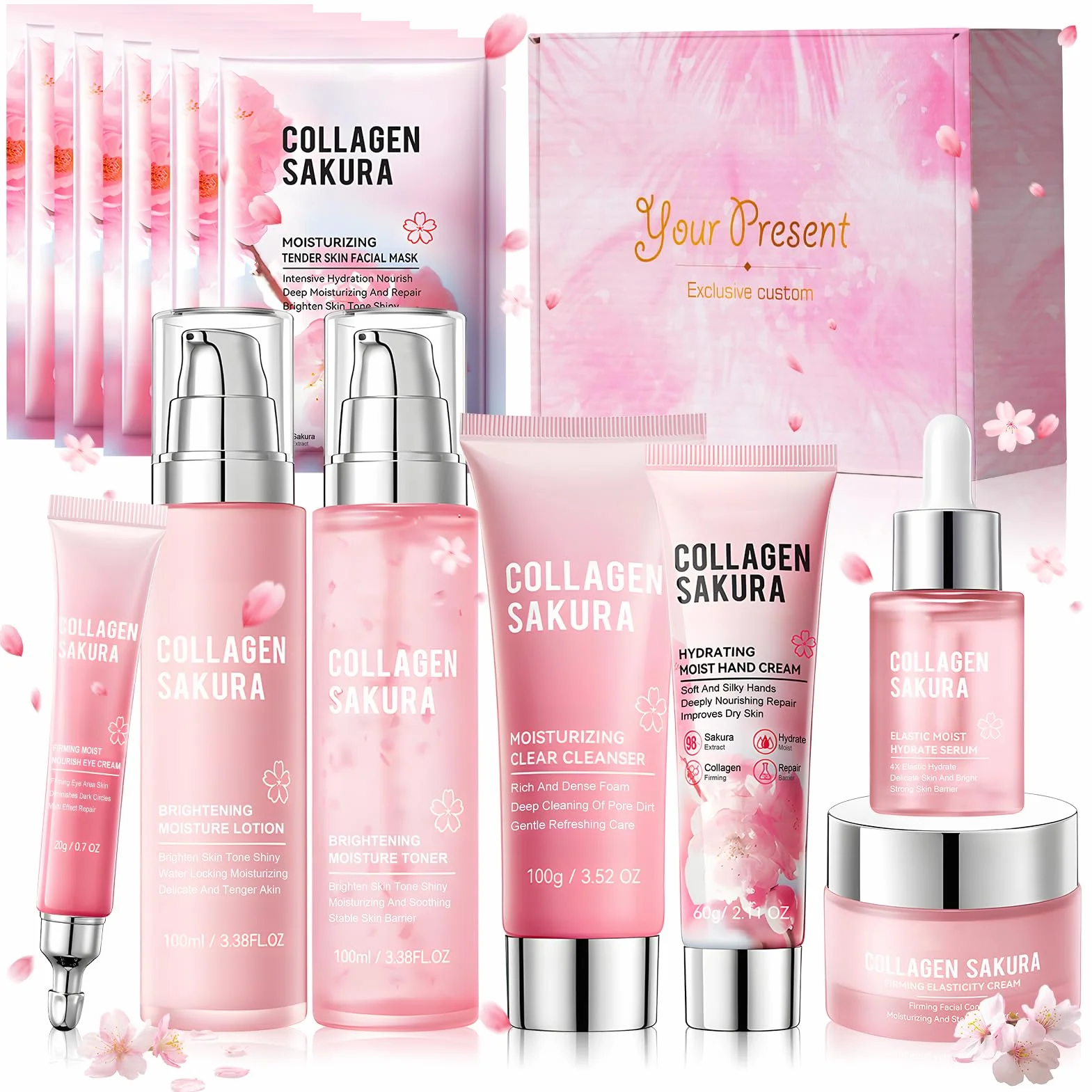 Sakura Coffret de Soins pour la Peau 12 Pièces Crème Visage Sérum Masque