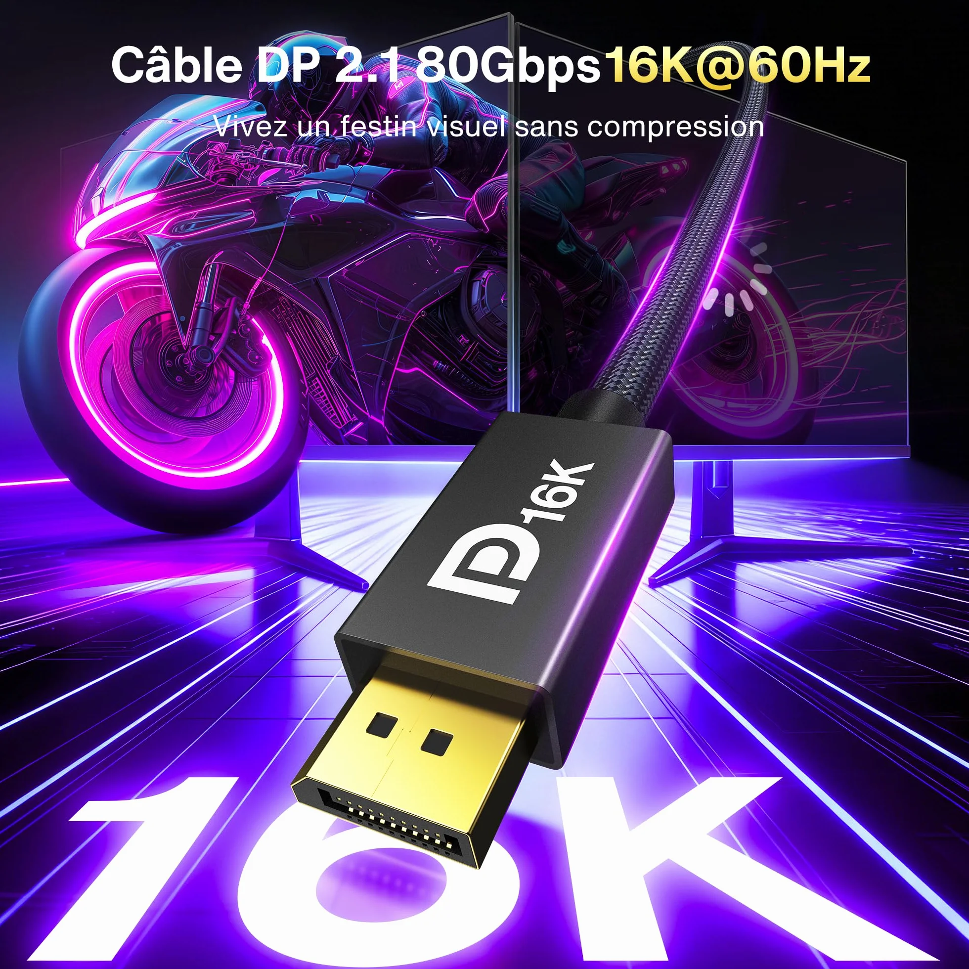 IVANKY Câble DisplayPort 2.1 80Gbps 16K 2M UHBR20
