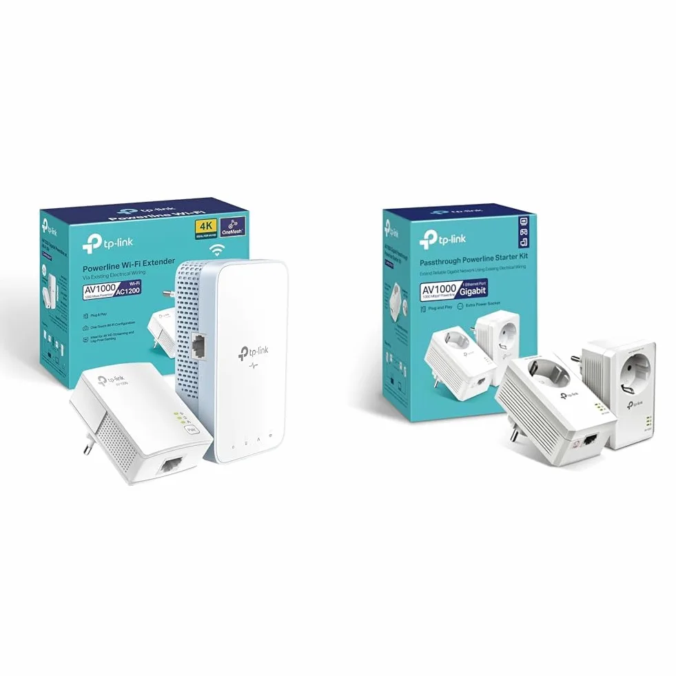 TP-Link TL-WPA1000 Kit Adaptateur Réseau CPL 1000 Mbit/s Ethernet/LAN WiFi Avec 1 Port Gigabit et Prise Intégrée Type F, Boitier Kit de 2