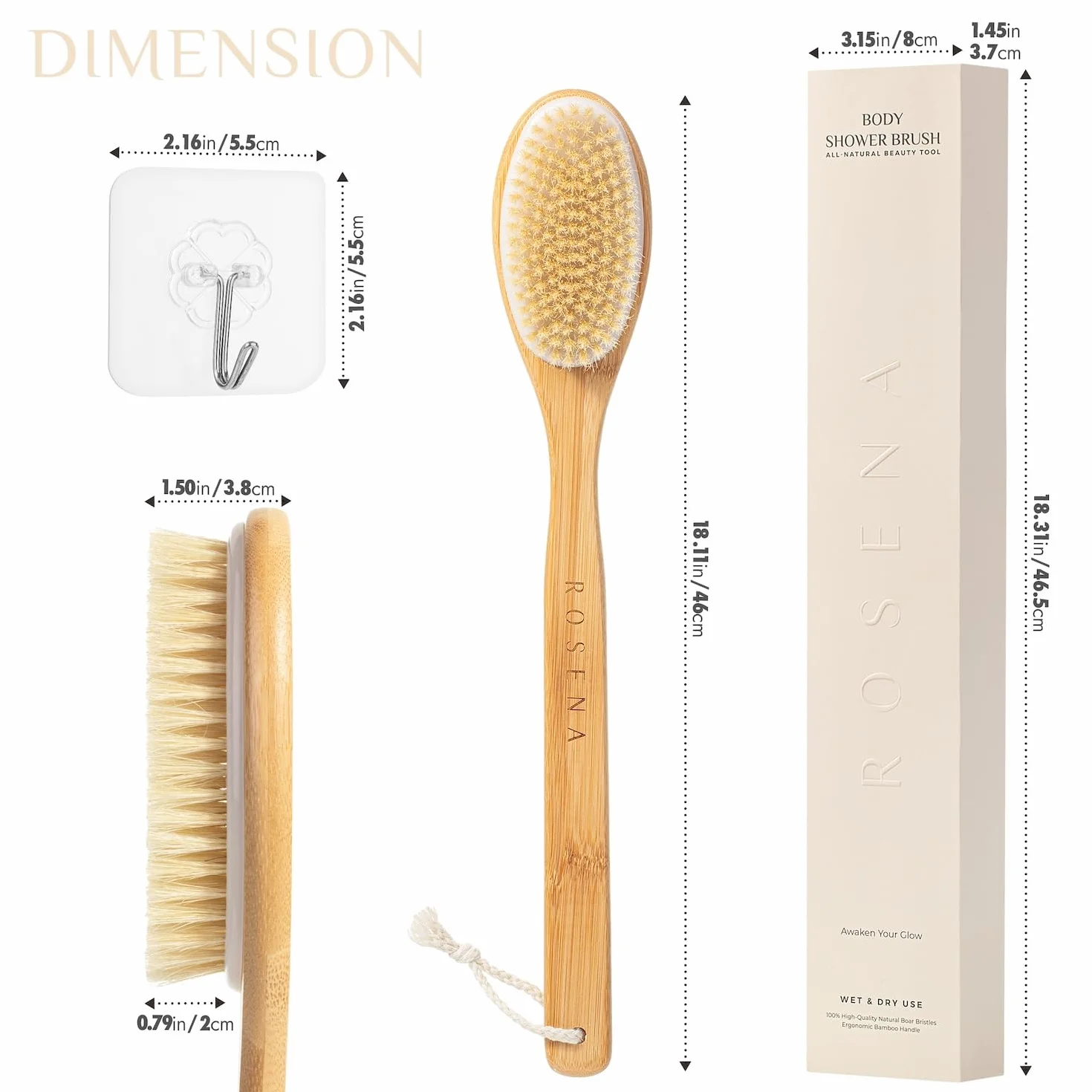 Brosse de douche manche long poils naturels exfoliation peau éclat