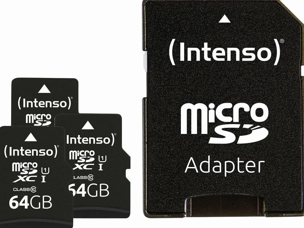 Intenso Premium microSDXC Lot de 3 Cartes mémoire 64 Go Classe 10 UHS-I avec Adaptateur SD Noir