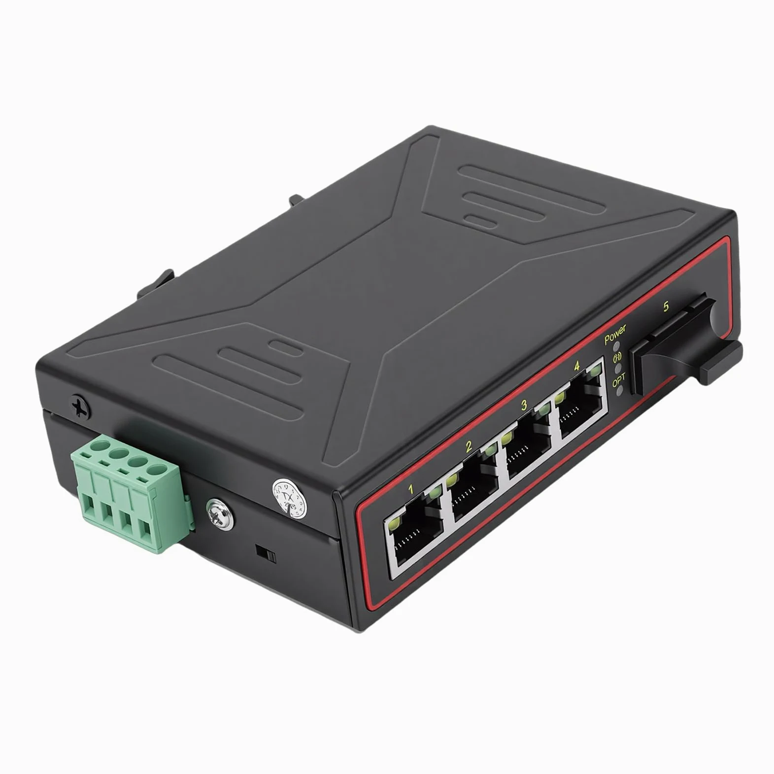 SIXRUN Commutateur Ethernet Industriel sur Rail DIN, Convertisseur de Média Gigabit en Métal avec 1 Port SFP 4 RJ45, IEEE 802.3i 802.3u 802.3ab 802.3z, pour Configuration de Réseau Industriel