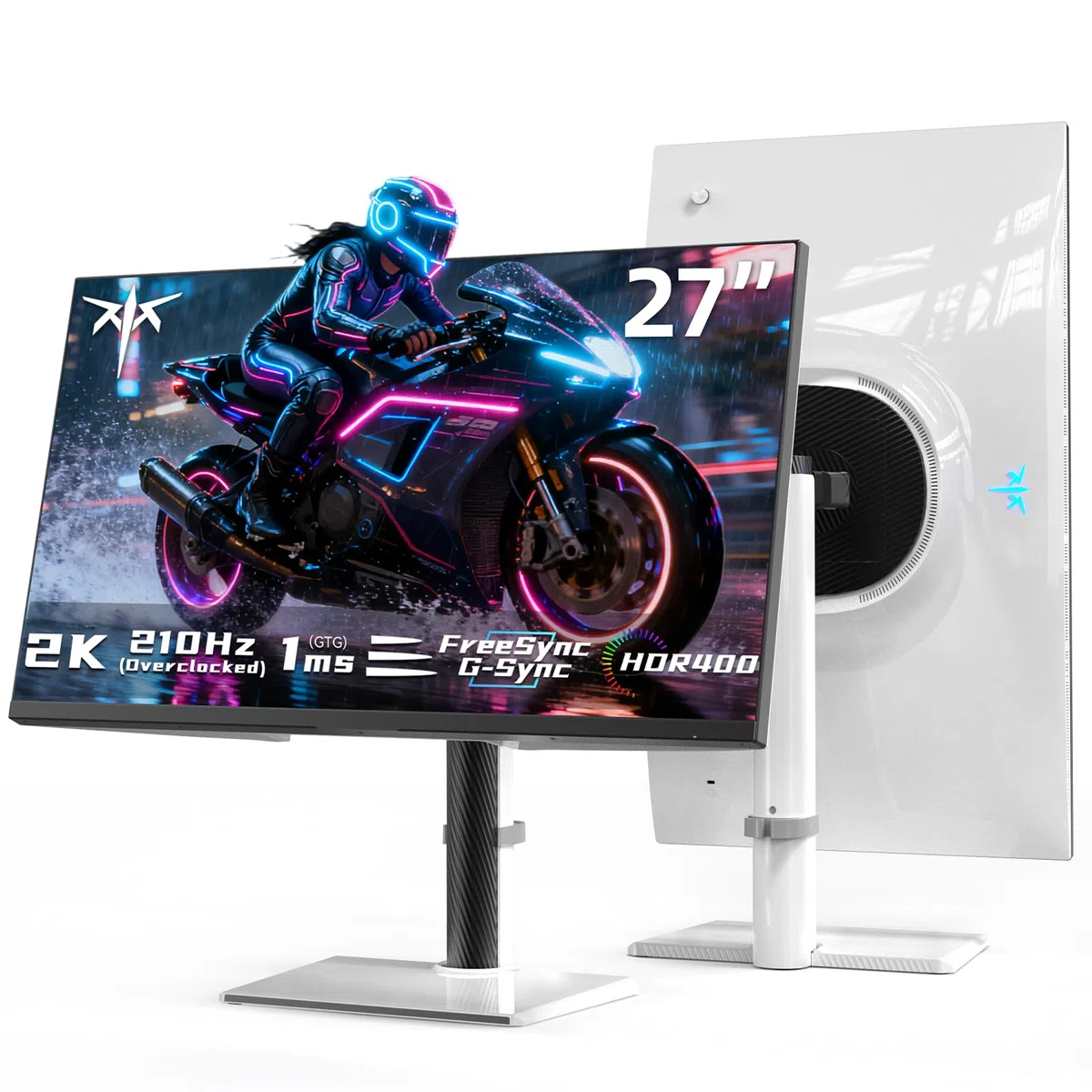 KTC 27'' Ecran PC Gamer, QHD (2560x1440), 210Hz, 1ms GTG, Fast IPS, Adaptive Sync, Moniteur Gaming, HDR400, 131% sRGB, Écran Blanc, Haut-parleurs intégrés, VESA 100x100, DP1.4/HDMI 2.0, H27T6