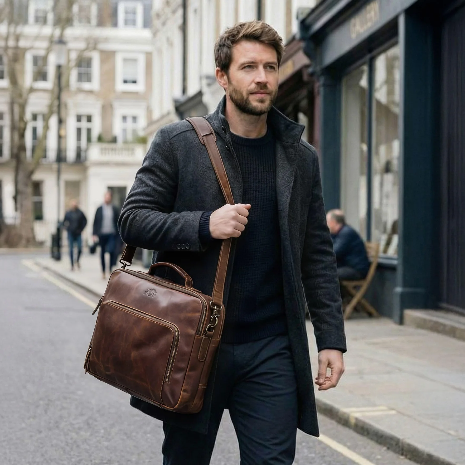 SID & VAIN Sac Ordinateur Portable Cuir véritable 15.4 Pouces Simon Mallette Professionnelle bandoulière XL Grand pour Hommes et Femmes Serviette de Travail Etudiante Marron