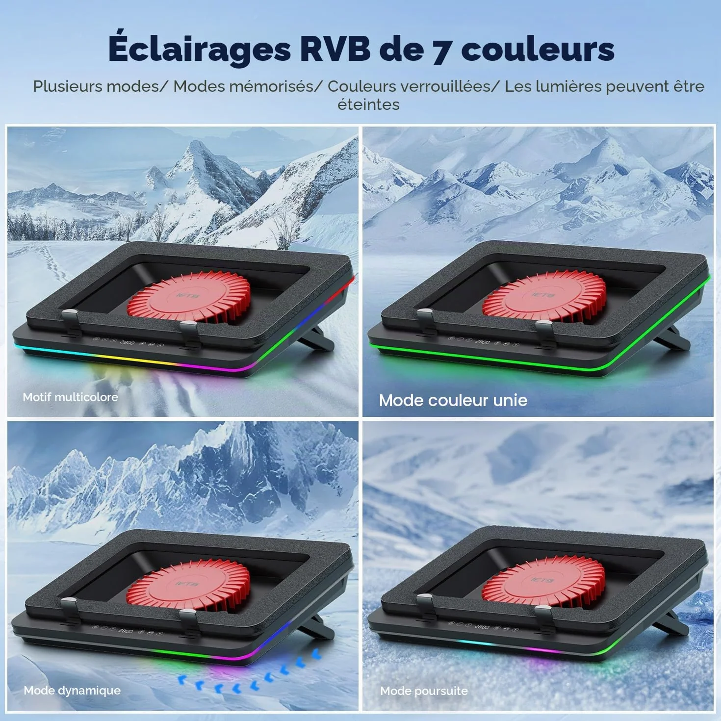 IETS GT600 Tapis de refroidissement RVB pour ordinateur portable avec ventilateur turbo 14 cm