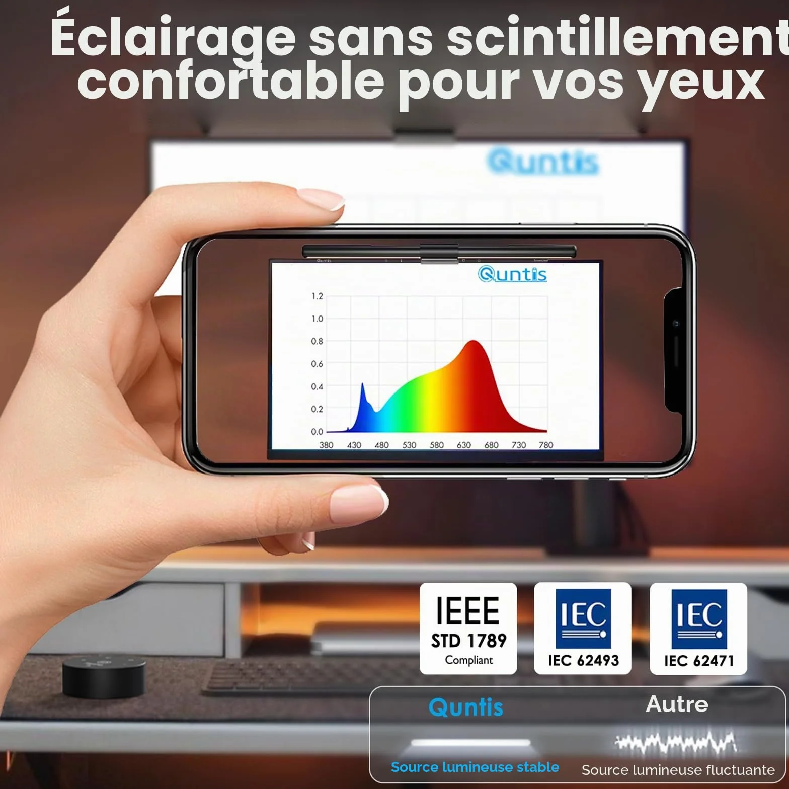 Quntis Lampe Ecran PC avec Télécommande Double Réglage, Lumière Ecran Réglable Gradation Automatique, LED USB Lampe d'Ordinateur 40CM Monitor Light Bar Eclairage pour Bureau Gaming