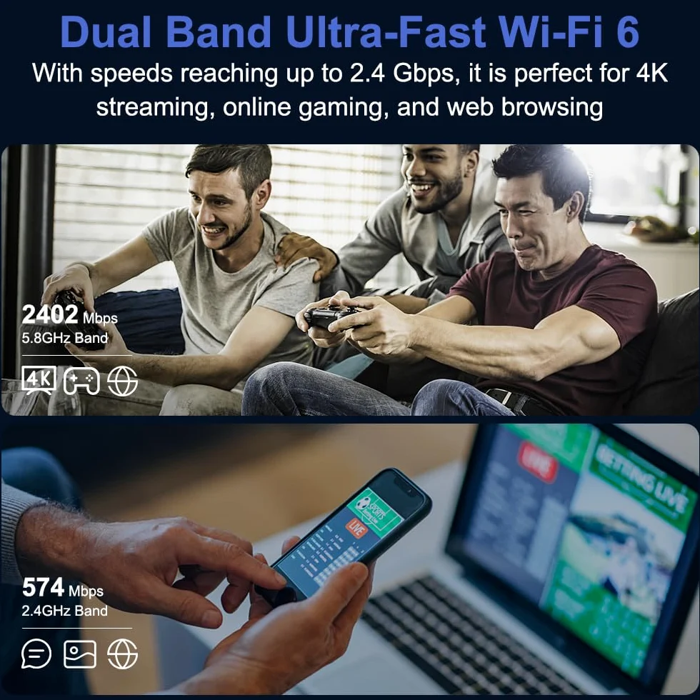 Routeur Cat6 5G LTE avec fente pour carte SIM double déverrouillée, routeur cellulaire MU-MIMO Wi-Fi 6 double bande avec 5 ports Gigabit WAN/LAN et USB 3.0, 8 antennes de 5 dBi AX1800/3000