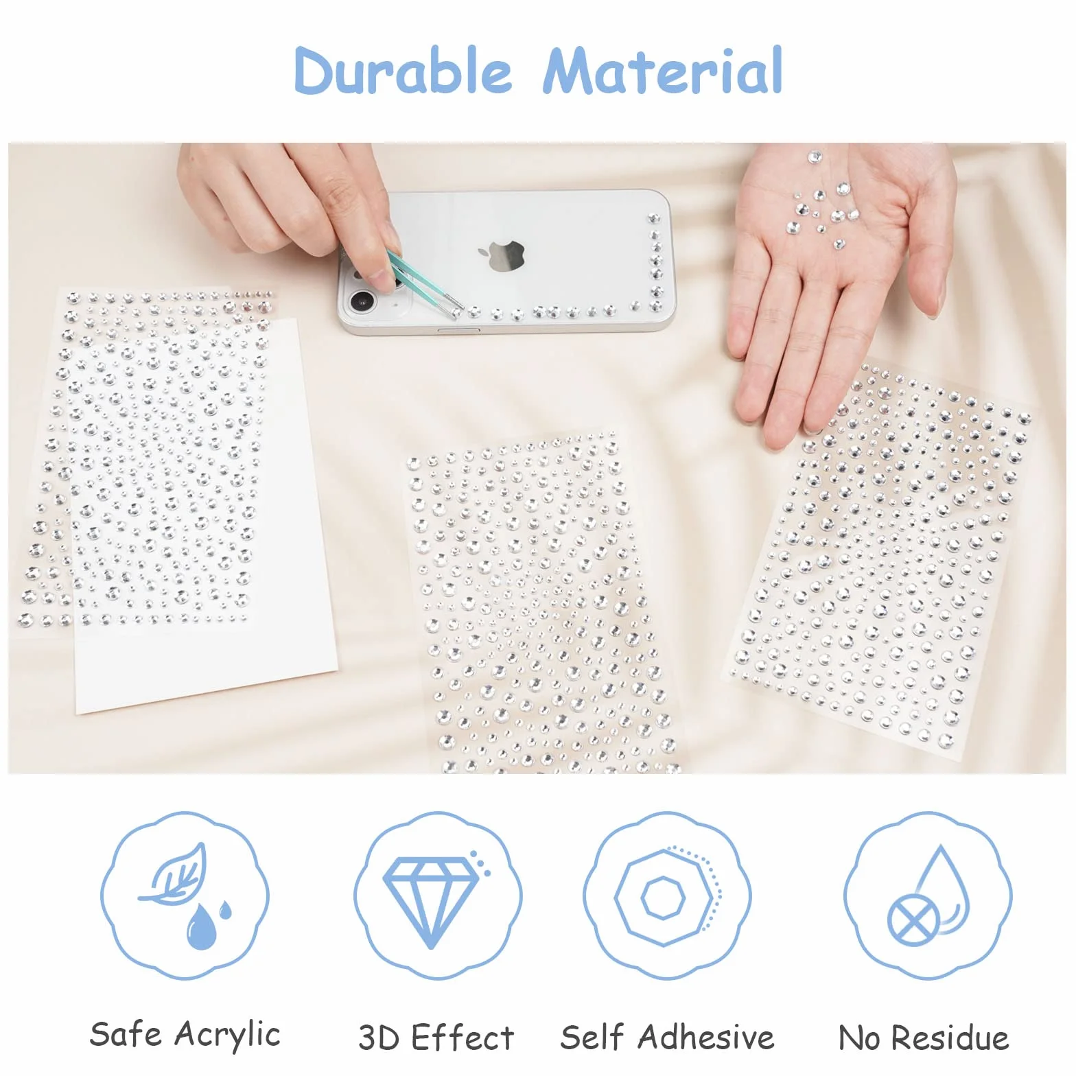 Vicloon 1300 particles Strass Autocollants Cristal 4pcs Diamant Visage Maquillage Ongles DIY Scrapbooking