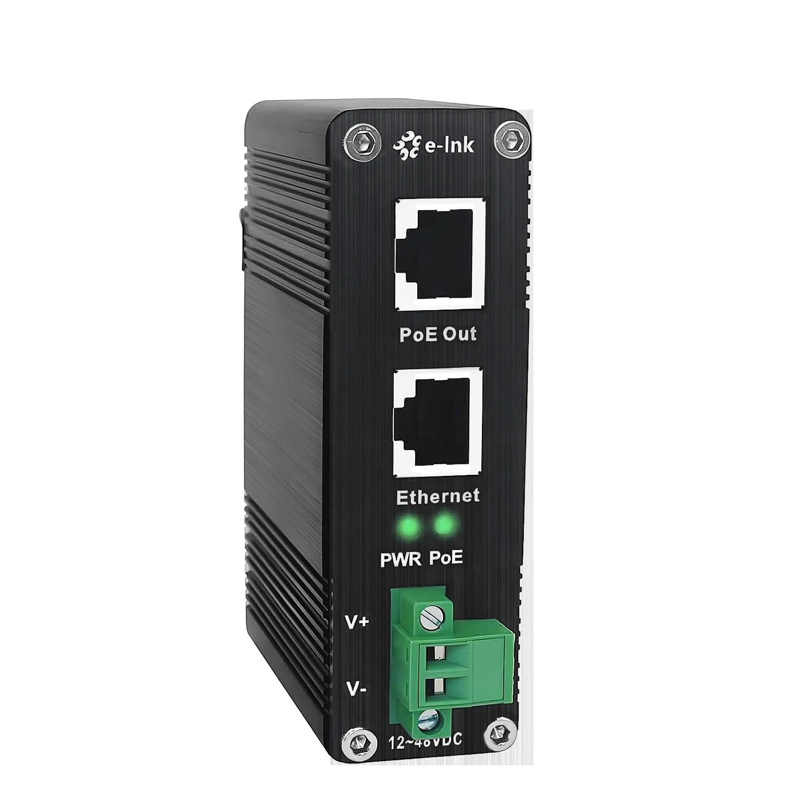 Injecteur PoE – Injecteur industriel Gigabit PoE+ IEEE802.3 à 30 W durci avec entrée 12-48 V DC rail DIN, montage mural