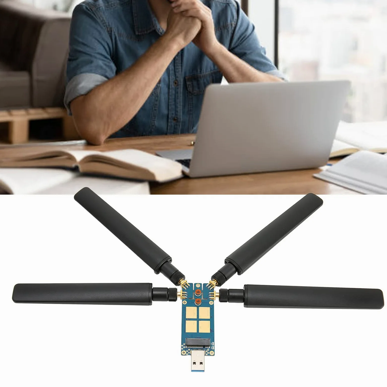 Carte WiFi DONGLE 5G USB3.1 à M.2 clé B Alliage d'aluminium 4 Antennes Extension DONGLE 5G pour Internet