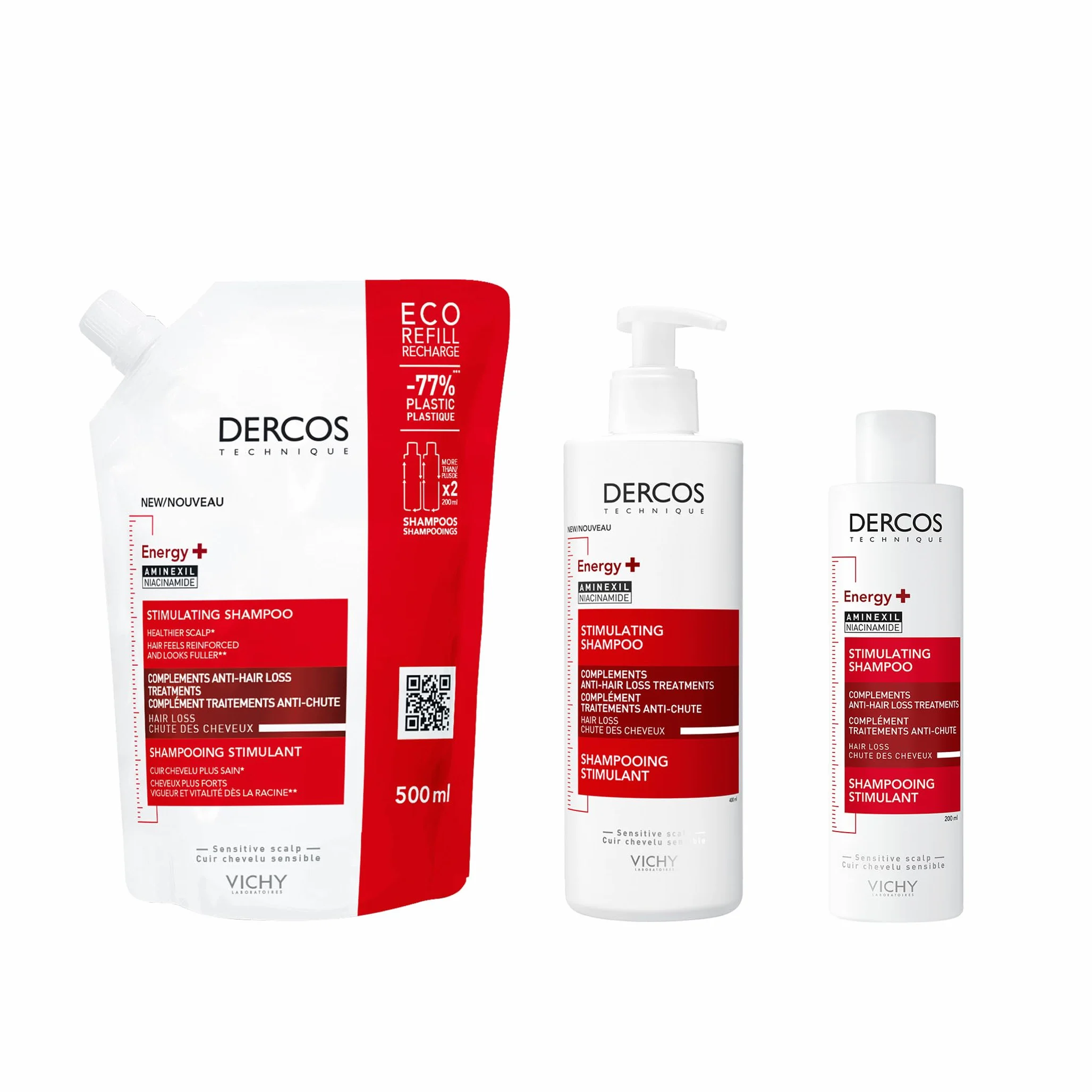 Vichy Dercos Energy+ Shampooing Stimulant Anti-Chute Aminexil Niacinamide Vitamine E 400 ml