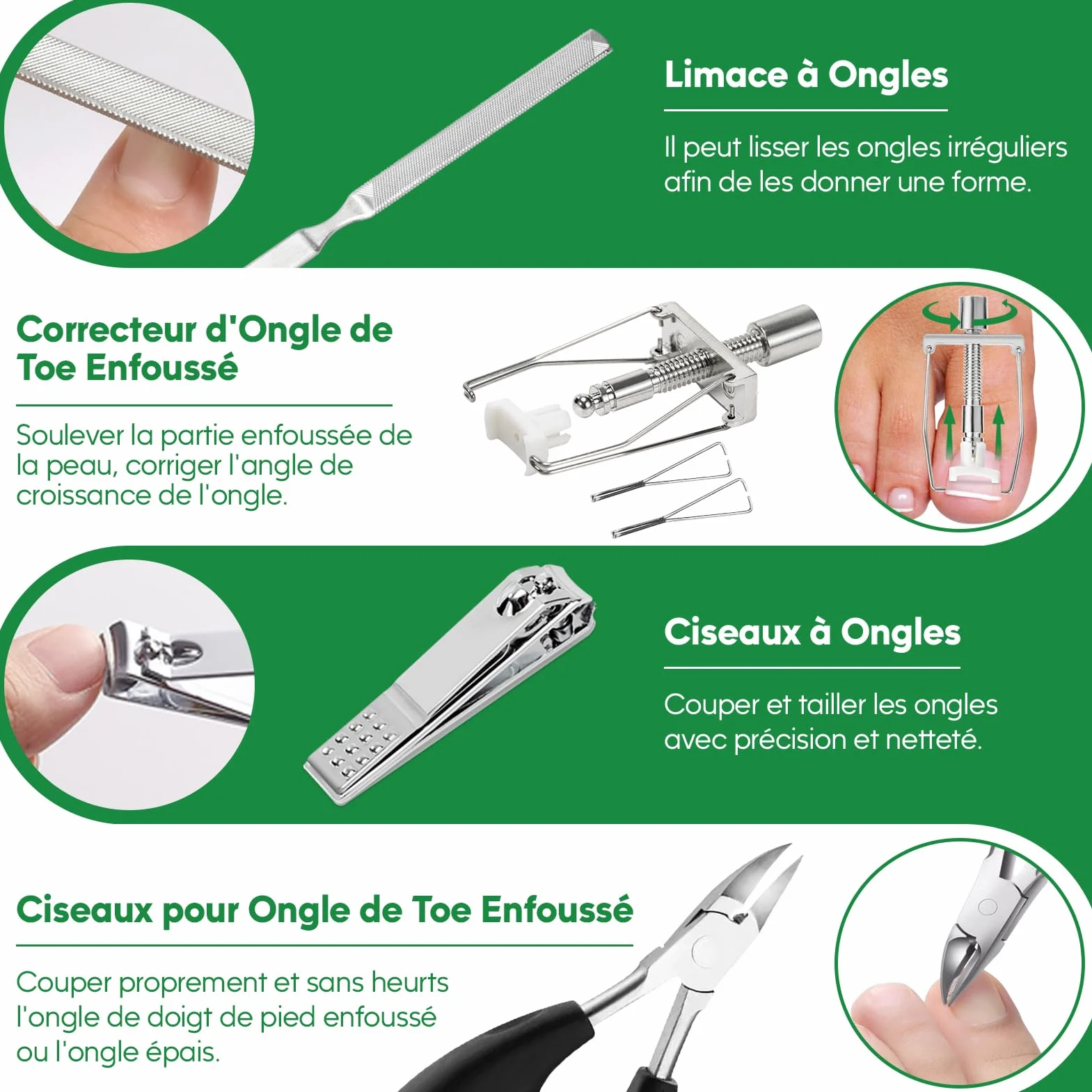 Kit d'Outils pour Ongle Incarné, Traitement Correcteur, Coupe Ongle et Pince Cuticule
