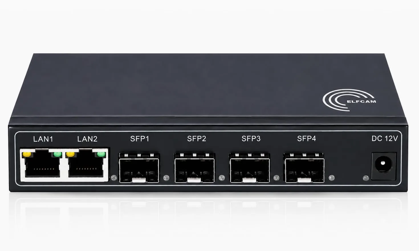 Elfcam® - Commutateur Switch Fibre Optique avec 4 Ports SFP et 2 Ports Gigabit Ethernet 10/100/1000Mbps, Plug & Play Non Géré (4 Ports SFP)