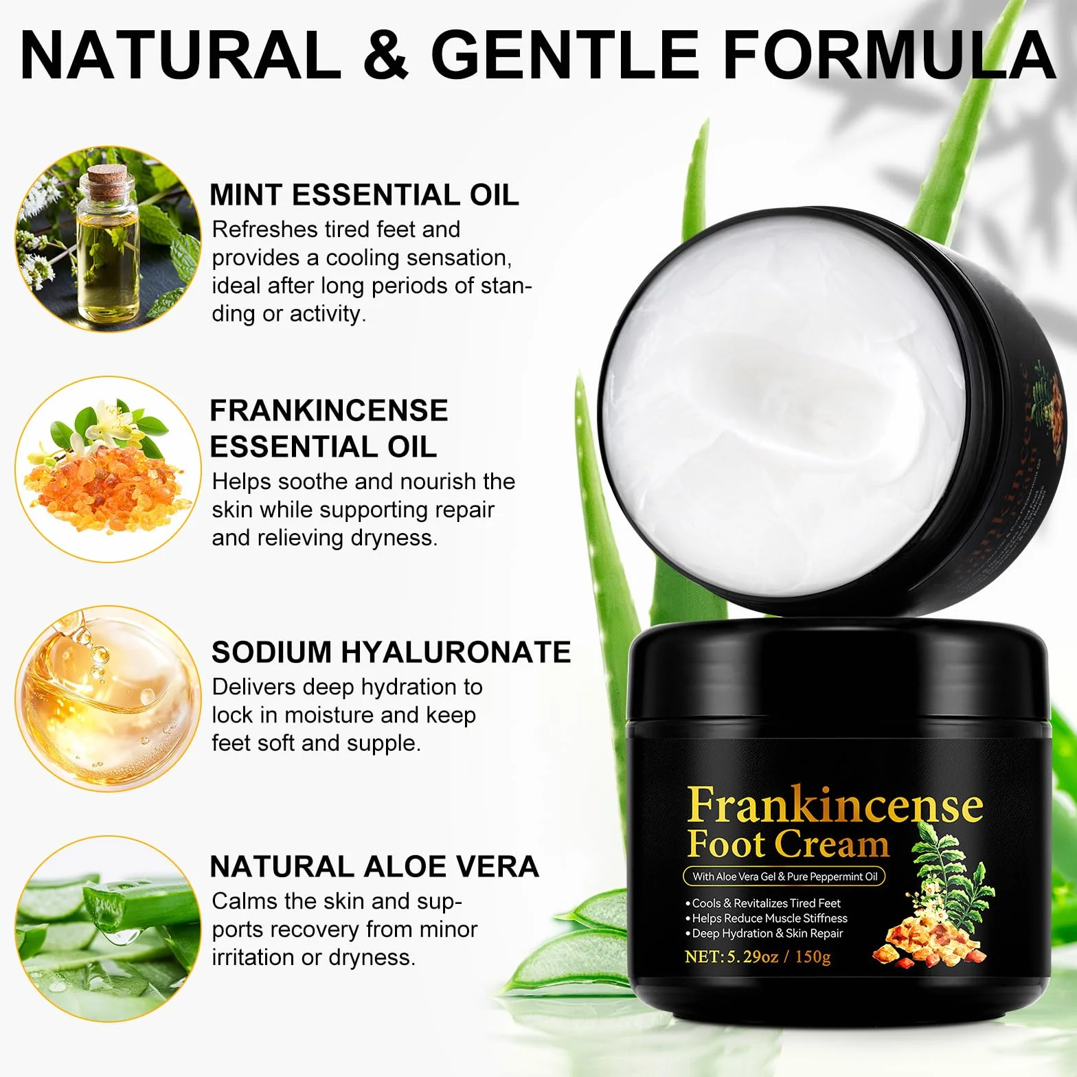 Crème pour Pieds Fatigués Soin Réparateur Encens Menthe Pure 150g