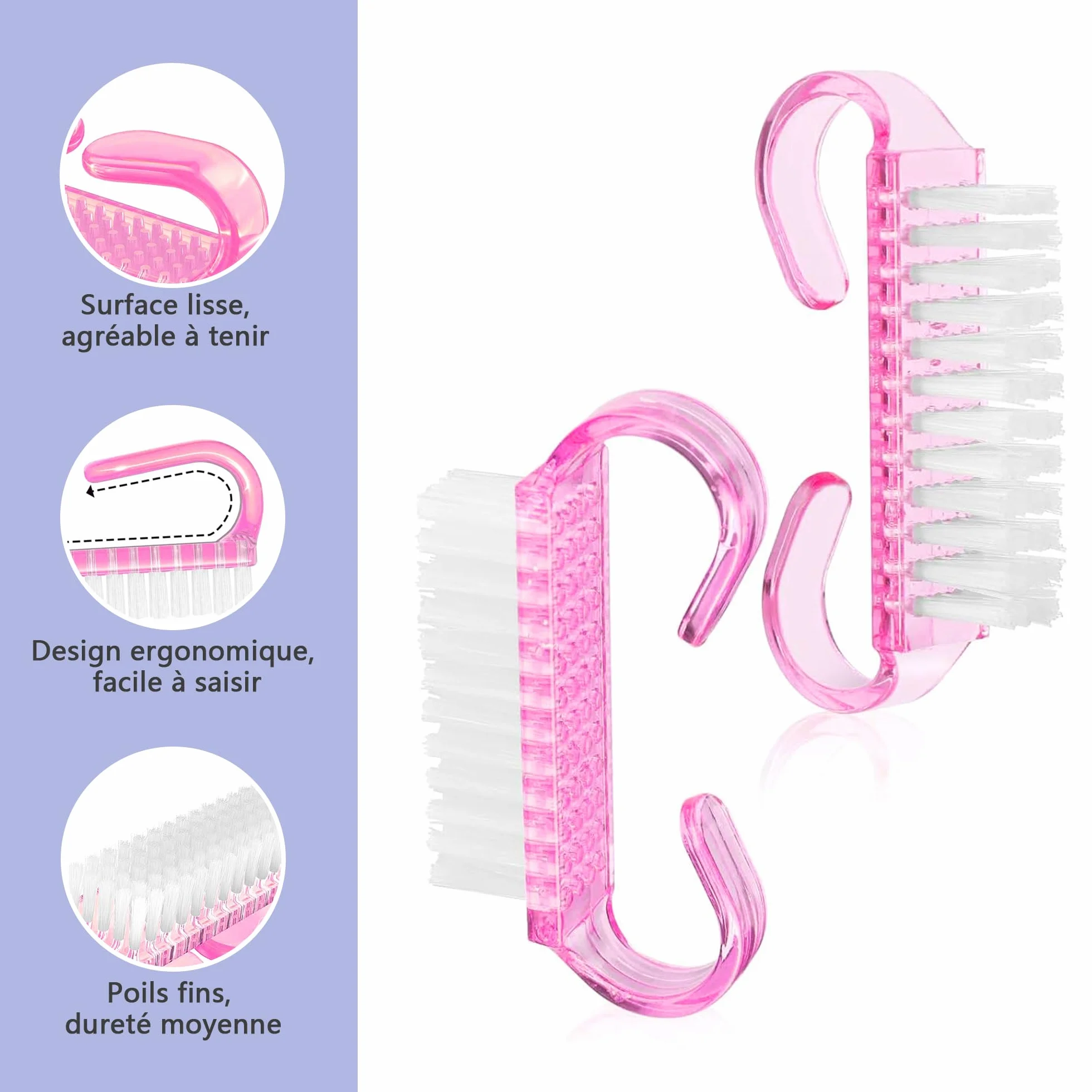 Set de 4 Brosses à Ongles à Manche, Brosse de Nettoyage pour Manucure et Soins des Ongles