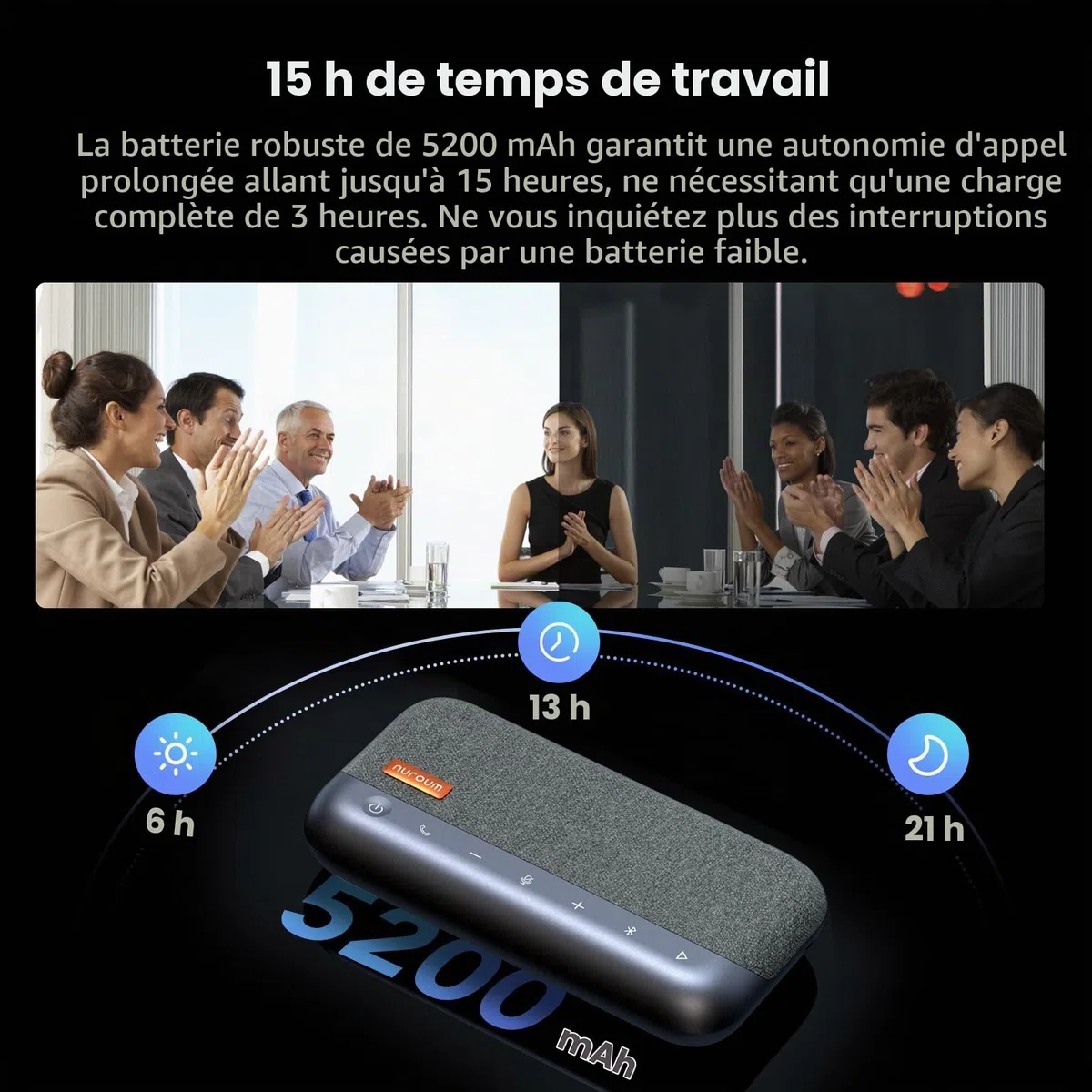 Nuroum A35 Haut-parleur Conférence Bluetooth avec Microphone, Suppression de Bruit IA,Prise de Voix 32 kHz,Connexion en Guirlande pour 20 pers, Bluetooth/Dongle/USB-A/C pour Teams/Zoom/Visioconférence