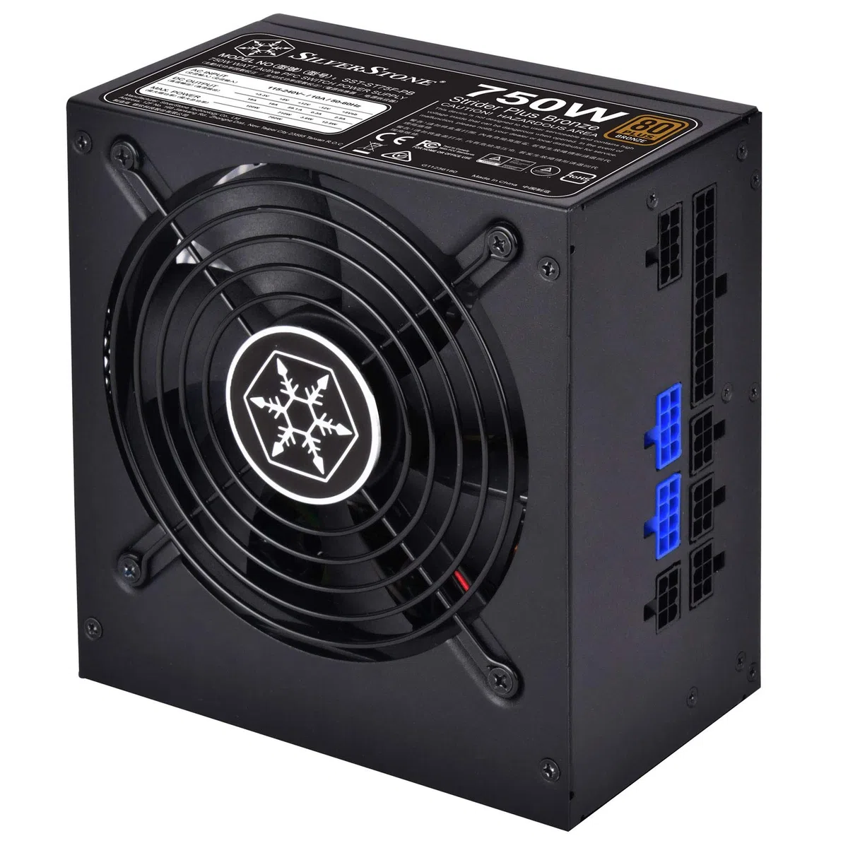 SilverStone SST-ST75F-PB - Série Strider Plus, 750W 80 Plus Bronze ATX Alimentation PC, bruit réduit, 120mm, Câblage 100% modulaire