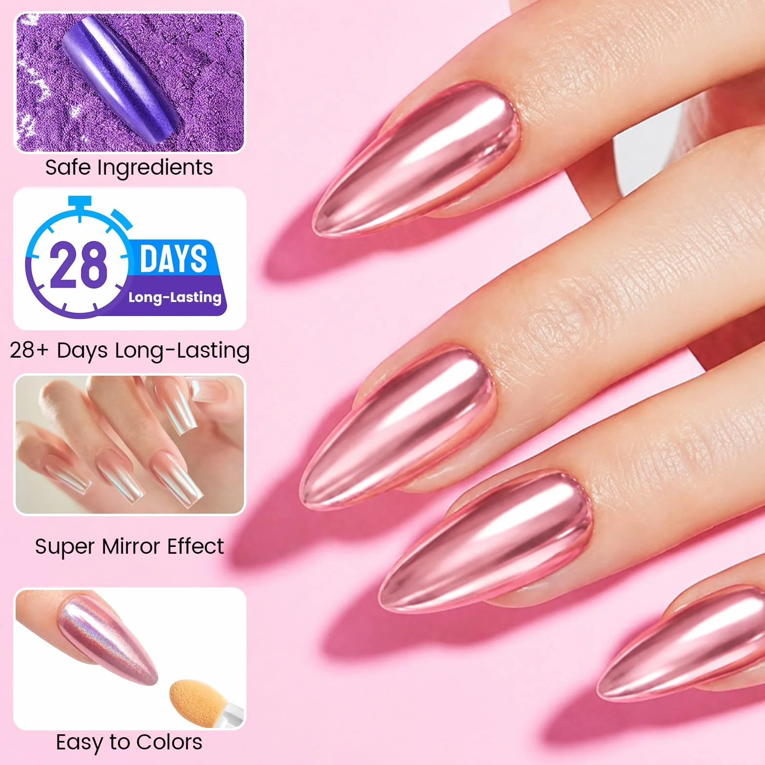 Chrome Nail Art Powder Set - 8 Boîtes Poudre Nacrée Miroir Holographic Nails Décorations