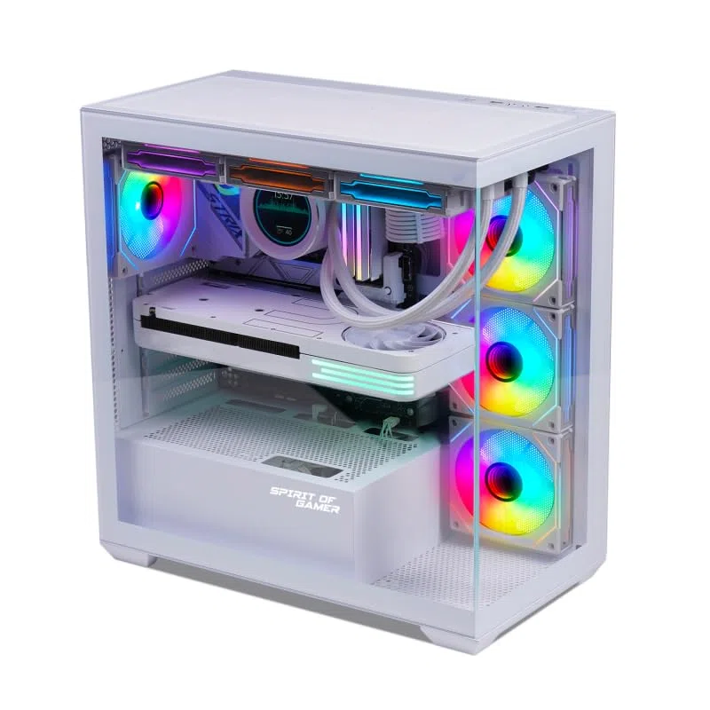 Spirit Of Gamer - Spark Artic, Boitier PC Gamer Aquarium RGB, Compatible ATX/mATX/mITX, 6 Ventilateurs 120 mm ARGB Inclus, Moyen Tour Gaming Vide avec Face Lateral et Avant en Verre Trempé 4MM
