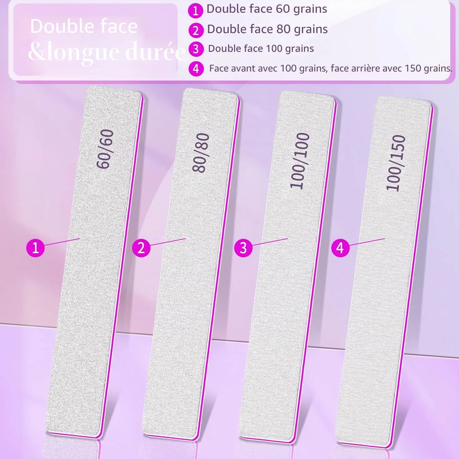 Limes à Ongles Professionnelle 12 Pièces, Lime Double Face 80/80 Pour Manicure Et Pédicure