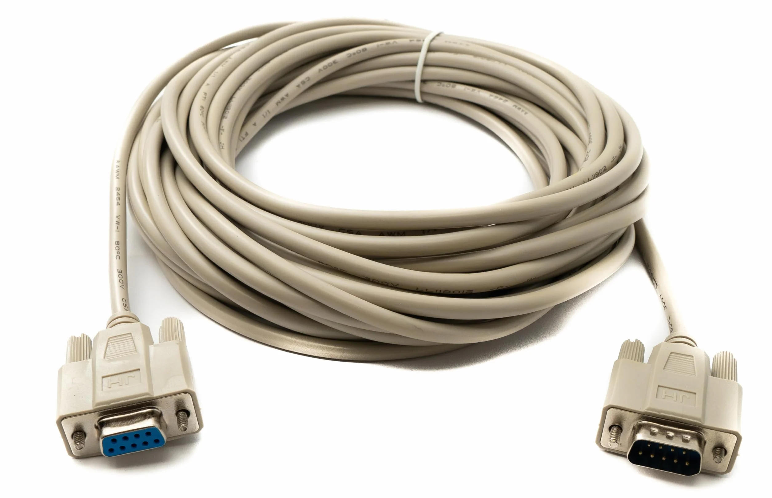 Câble null modem RS232 DB9 10 m 9 broches mâle vers femelle gris