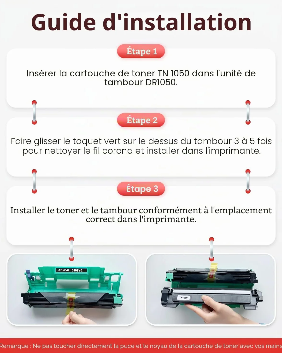 Tambour Compatible Brother DR-1050 DR1050 TN-1050 pour MFC-1910W DCP-1612W DCP-1610W DCP-1510 MFC-1810 HL-1110 HL-1210W DCP-1512 HL-1212W HL-1112 1 Pack