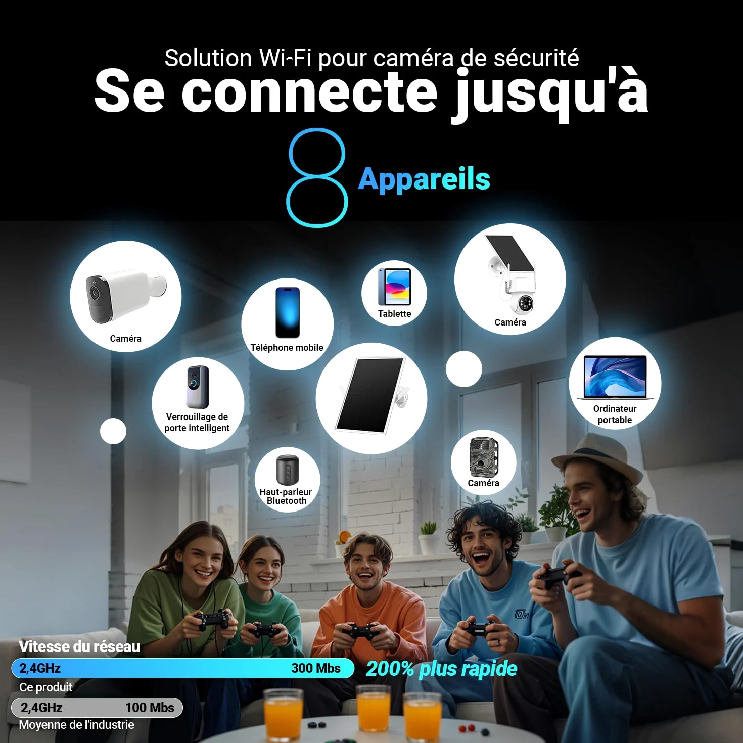 Répéteur Solaire d'extérieur résistant aux intempéries, amplificateur de Signal Internet sans Fil 2,4 GHz avec énergie Solaire + Batterie de 20000 mAh, Pas de Zones mortes WiFi pour la
