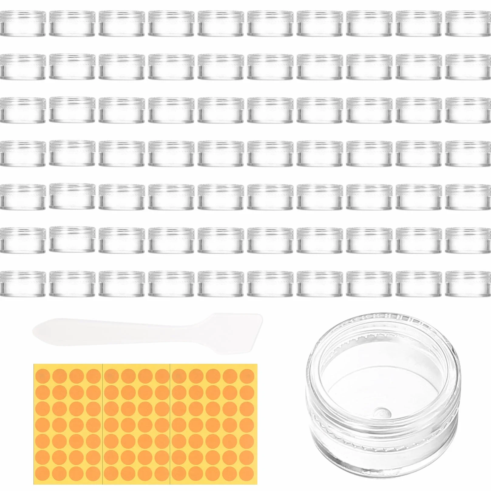 71 Pcs 5ML Petits Pots Vide Cosmétiques avec Couvercles en Plastique, Pots d'échantillons Voyage + Grattoir et étiquettes