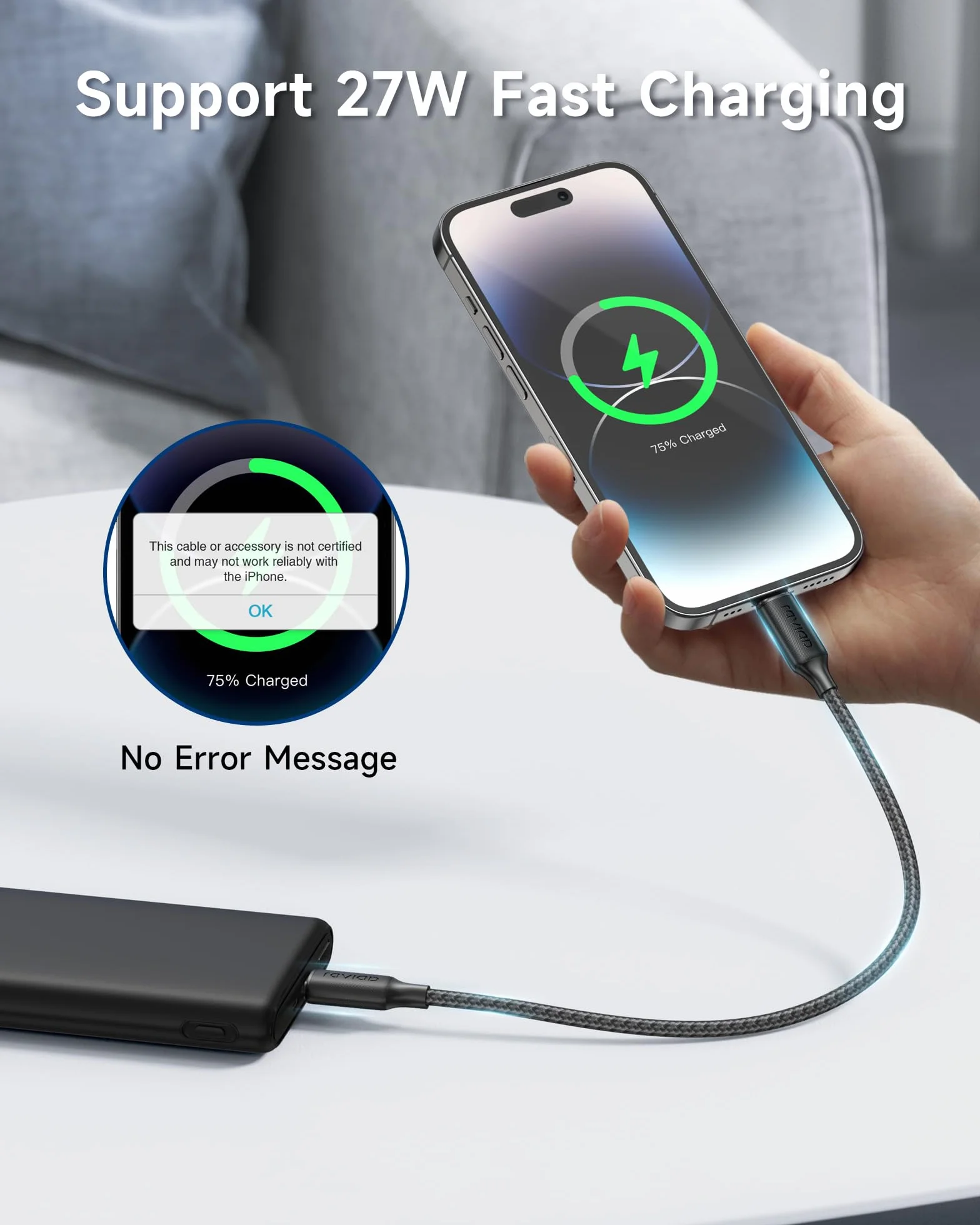 RAVIAD Câble USB C vers Lightning 0.5M Certifié MFi Chargeur Rapide Power Delivery pour iPhone 14 13 12 11 Pro Max Mini XR XS Max X 10 8 7 SE 2020 iPad Noir