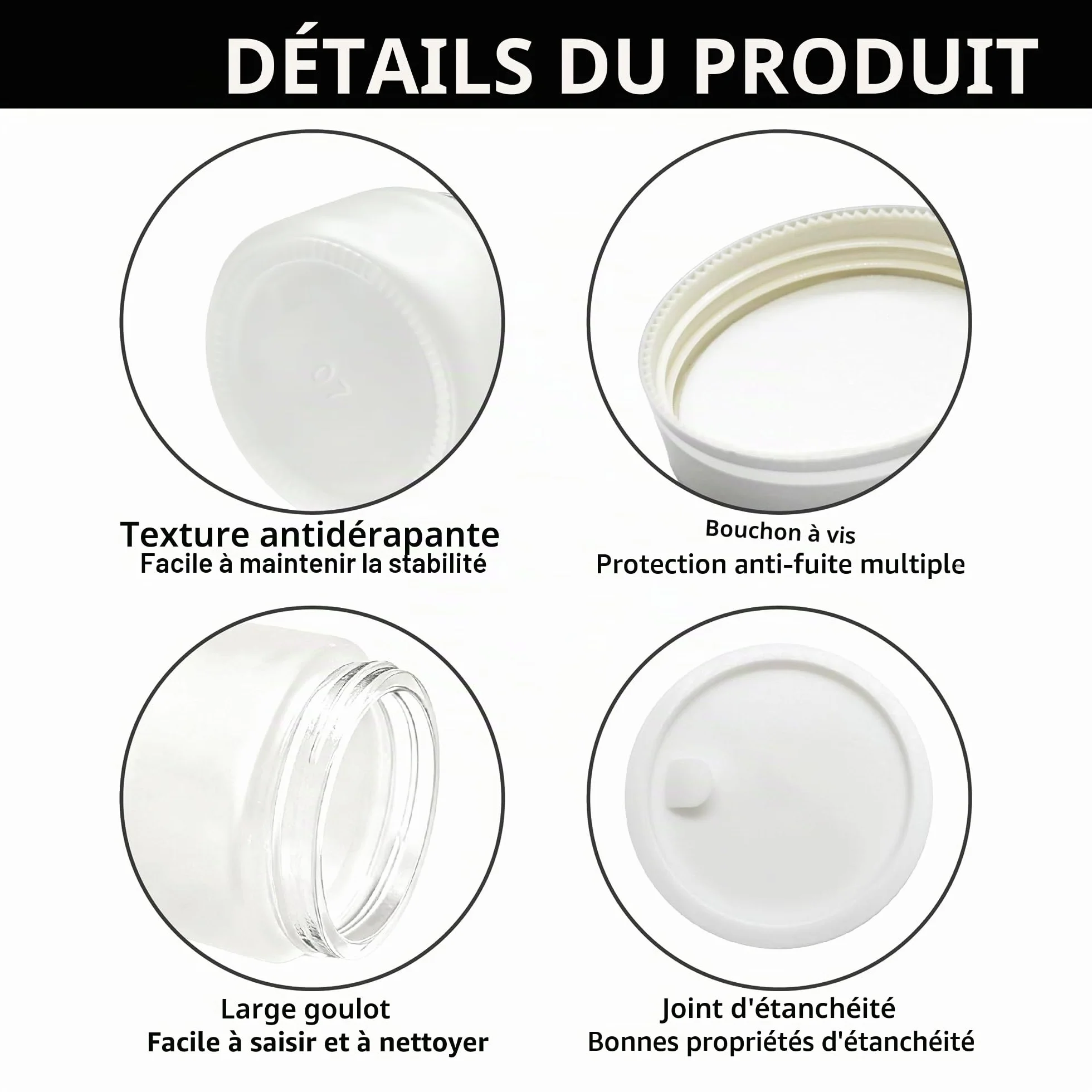 Pots Cosmétiques Vides 50ml Petit Pot Verre Dépoli Couvercle Argenté pour Crèmes Voyage DIY