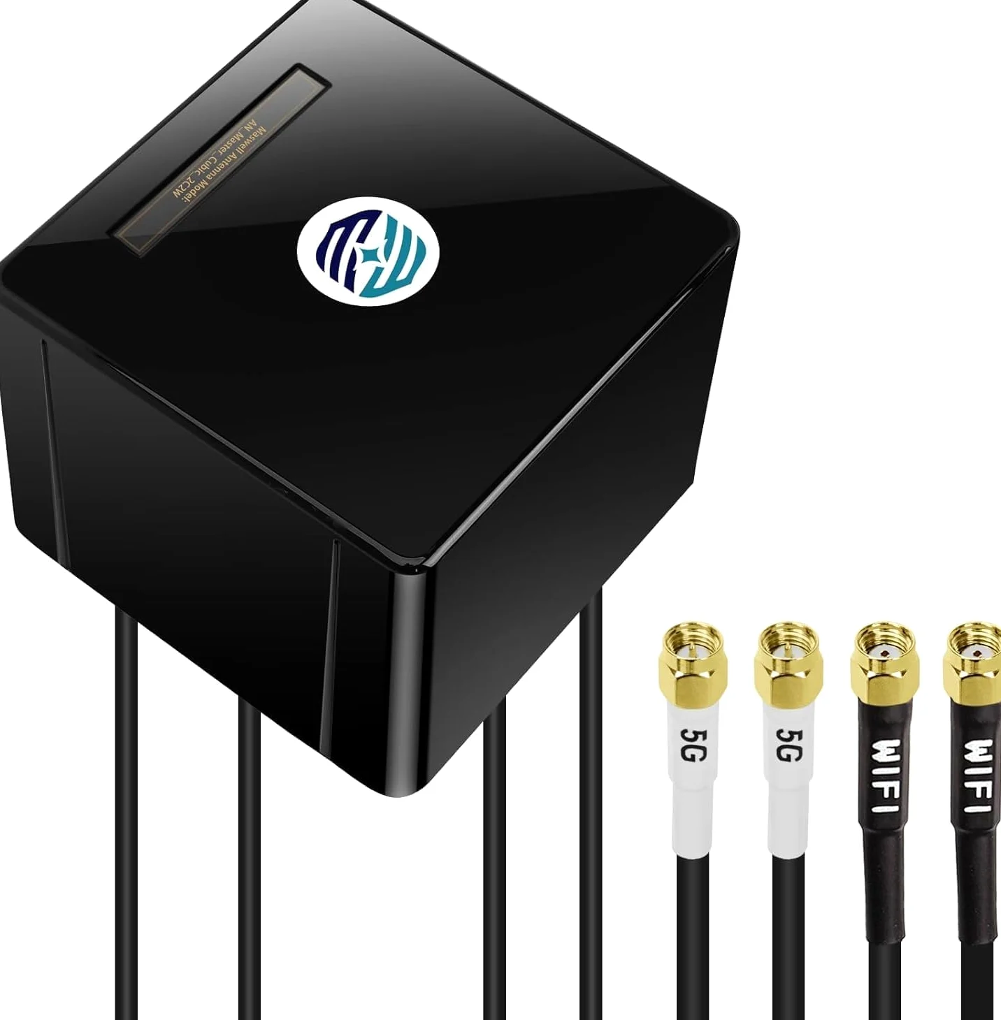 Maswell Antenne 5G 4 en 1, 2 x 2 MIMO 5G + 2 x 2 MIMO WiFi 6 extérieur, antenne extérieure Omni 600-8000 MHz pour WiFi 6E WiFi 7 cellulaire 5G 4G+ LTE-A, équivalent LMR195 SMA mâle RP-SMA