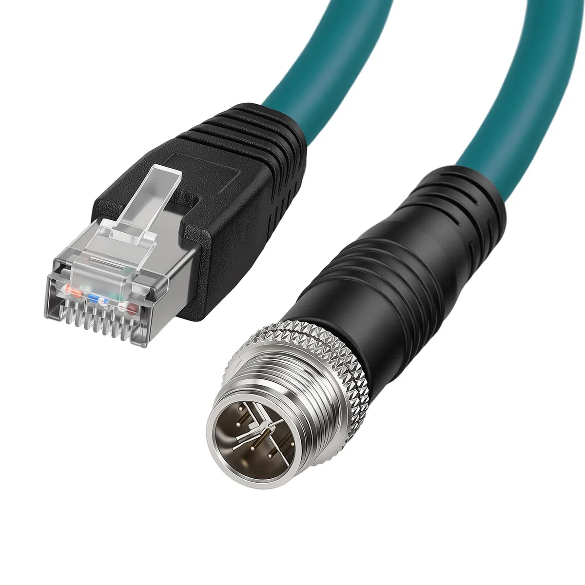Câble blindé Ethernet M12 8 broches X-Code mâle vers RJ45 Cat7e pour caméra industrielle Cognex (code X droit, vert foncé, 50 m)
