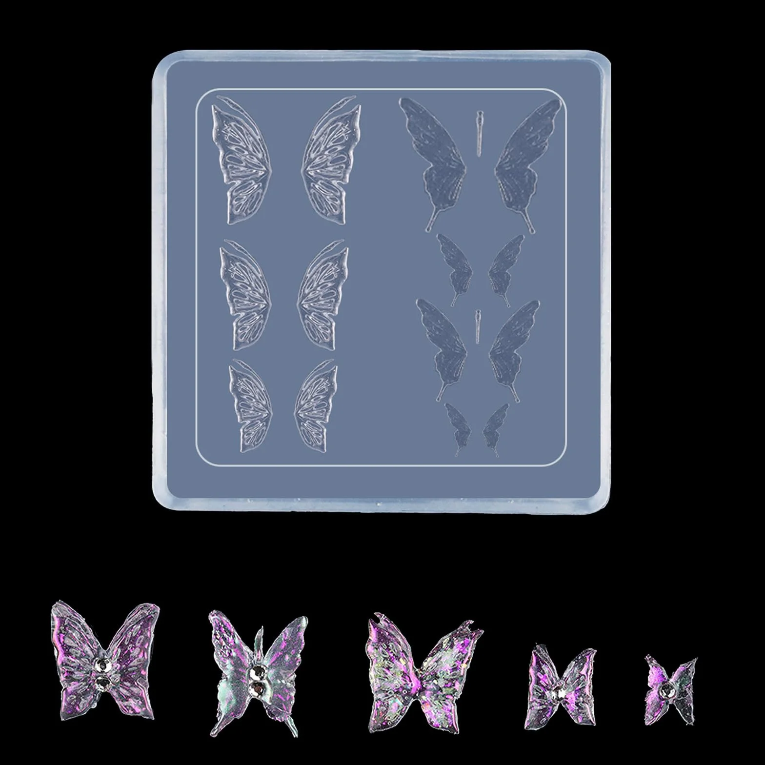 Moule à ongles en silicone pour motifs 3D en relief Rose et papillon