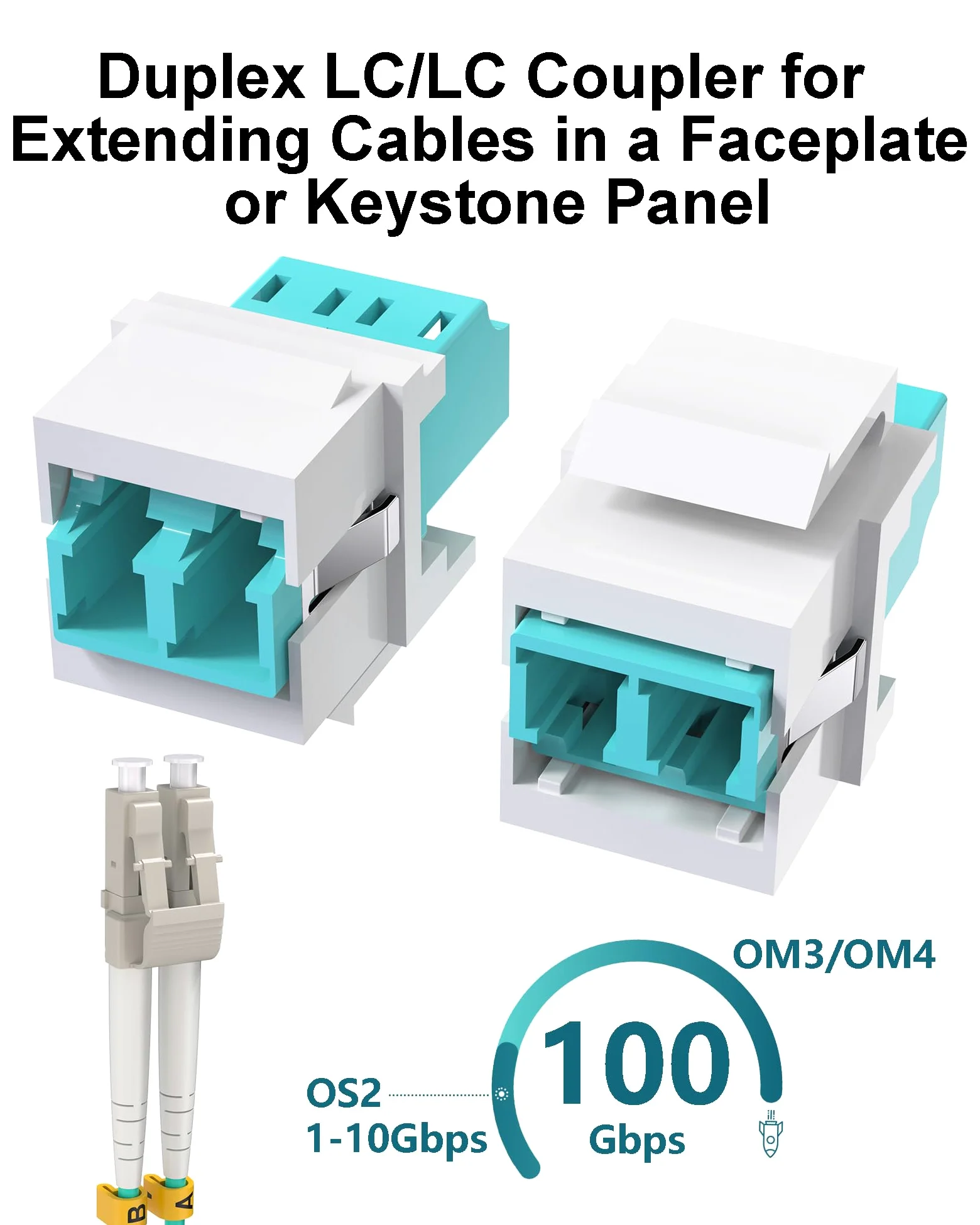 Lot de 100 prises Keystone en fibre optique LC – Coupleur de fibre optique duplex multimode LC vers LC pour panneaux de brassage et plaques murales en fibre – Coupleur UPC LC vers LC F/F