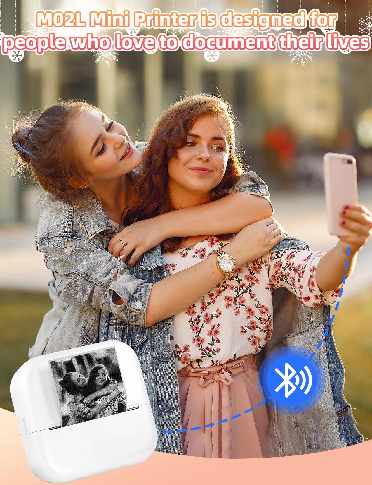 Memoking Mini Imprimante Thermique M02L Bluetooth Portable Stickers Autocollant avec Papier