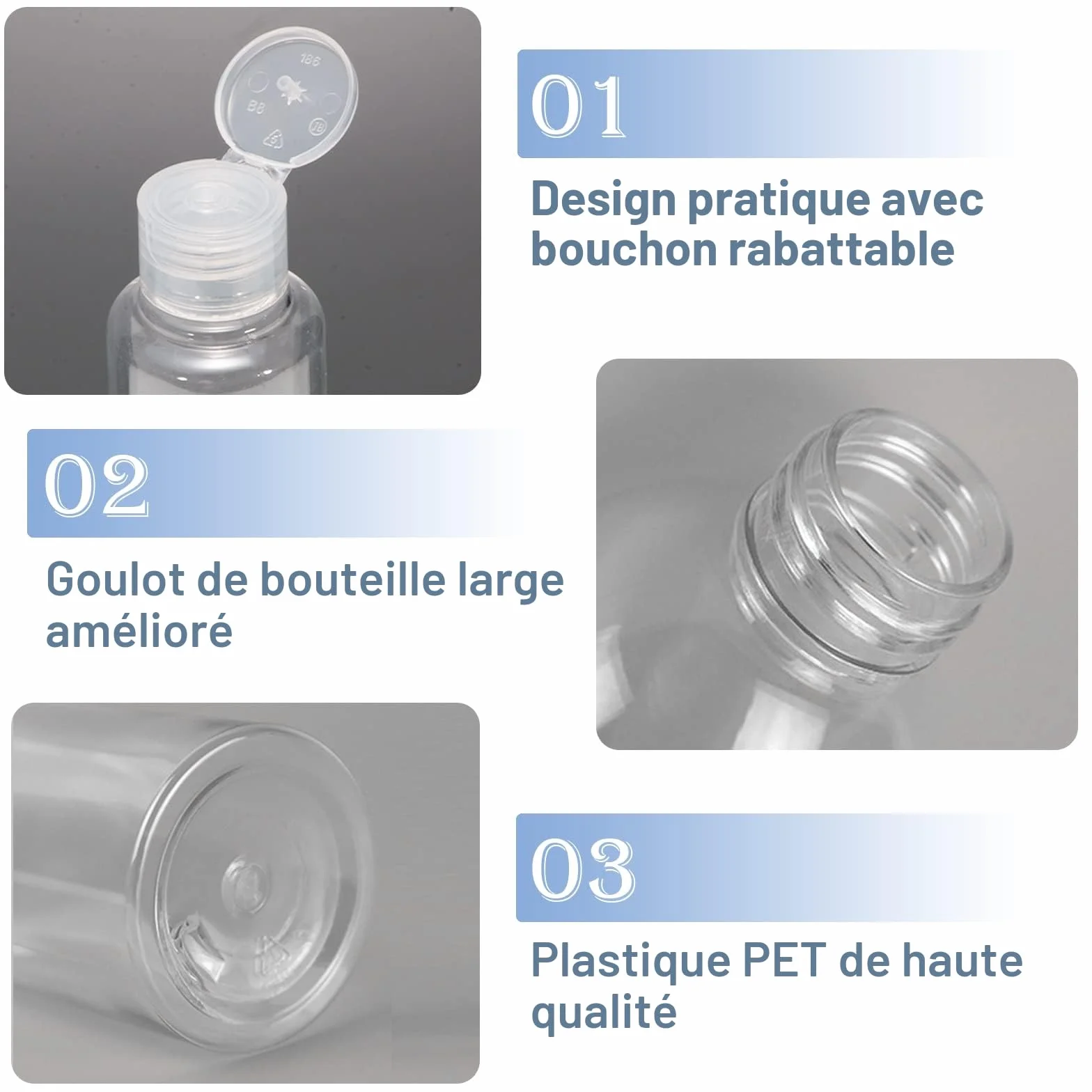 BillyBath Flacon Vide Voyage 100ml 6 Pièces Transparent Plastique Kit pour Shampooing Gel douche Lotion