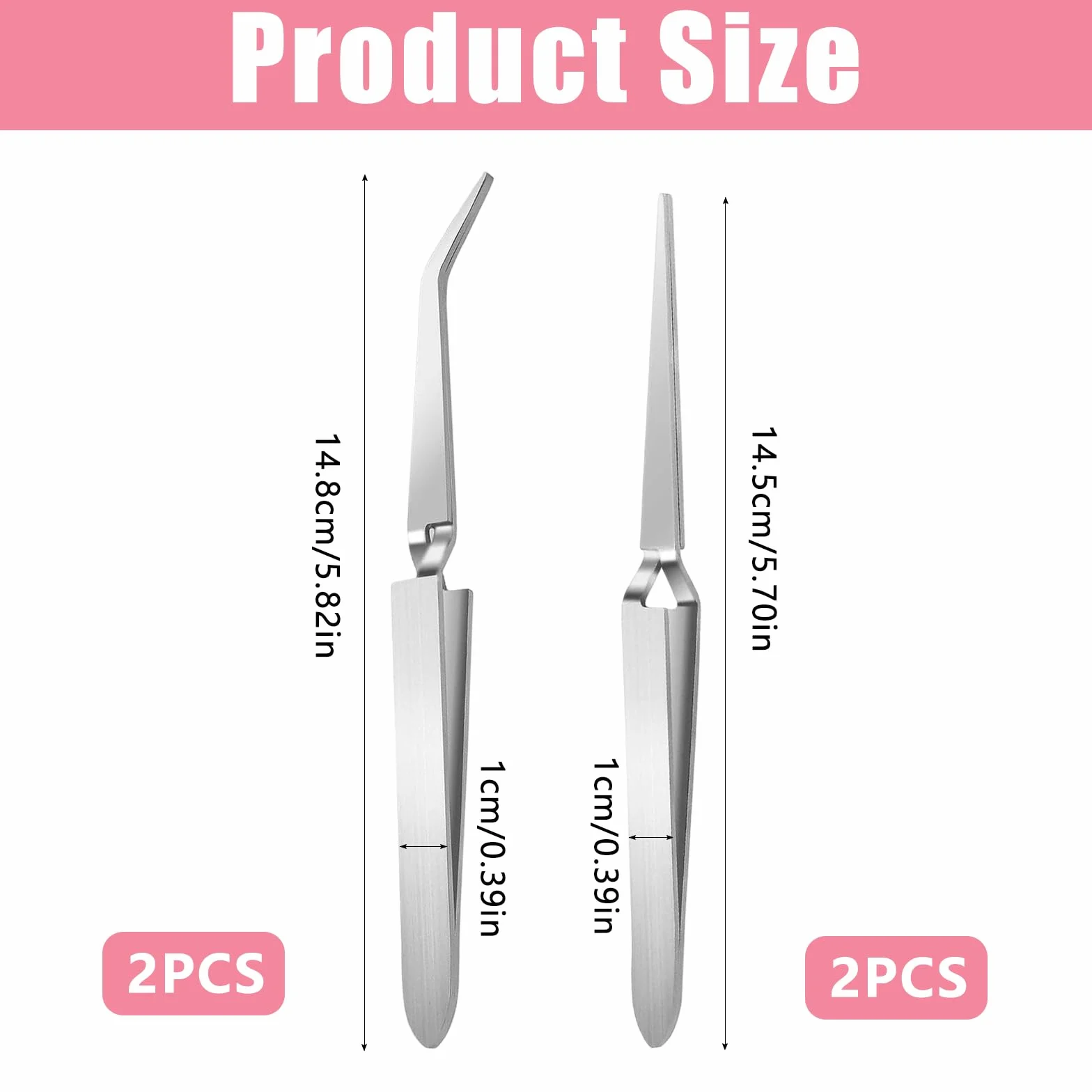 Pince à Pincher en Acier Inoxydable 148 mm, Pièces 4, Ongle Bouts Droit et Courbé pour Extensions de Cils DIY