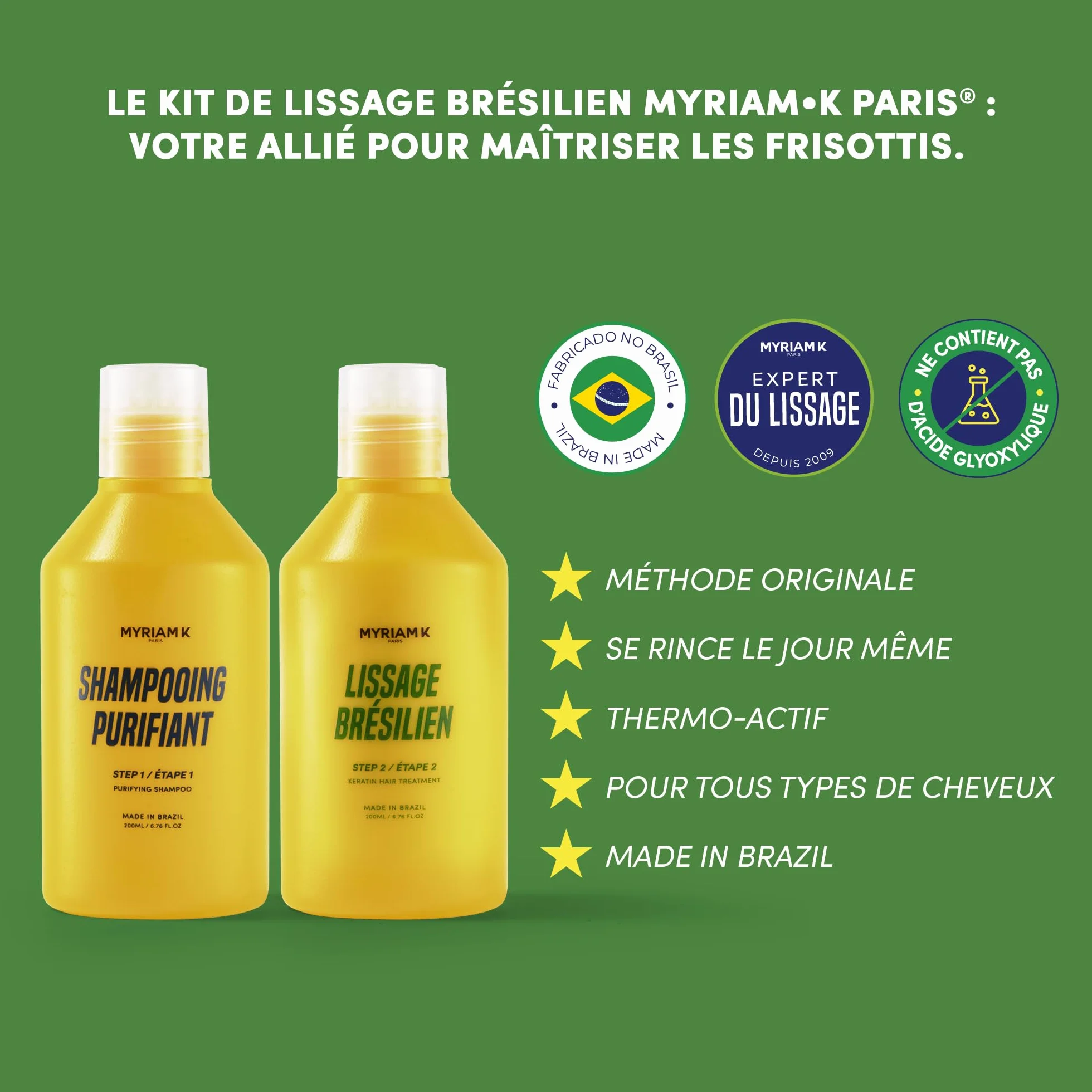 MYRIAM K PARIS Kit de Lissage Brésilien 2x200ml Soin Lissant à la Kératine Anti-Frisottis Brillance Intense