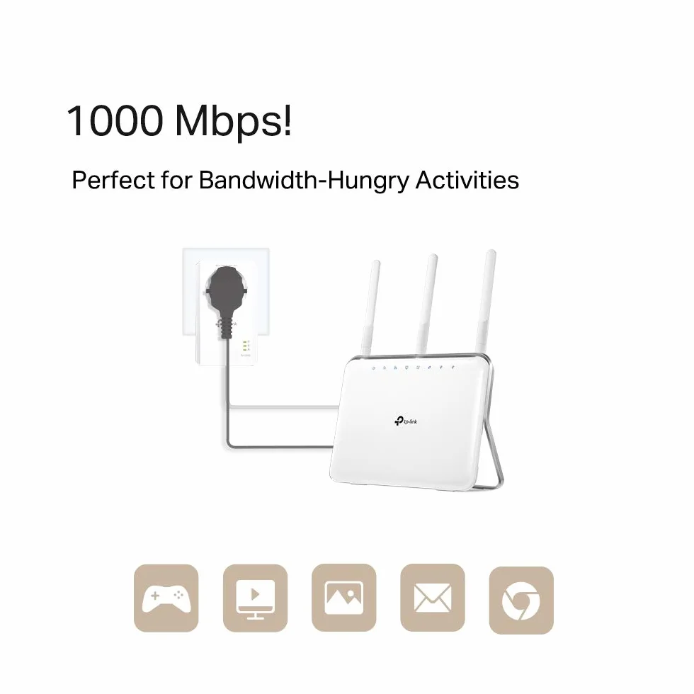 TP-Link TL-PA7017P Kit CPL AV1000 Adaptateur Powerline Gigabit Avec Prise Intégrée - 1000 Mbps, 1 Port Ethernet, Boitier Blanc, Kit de 2