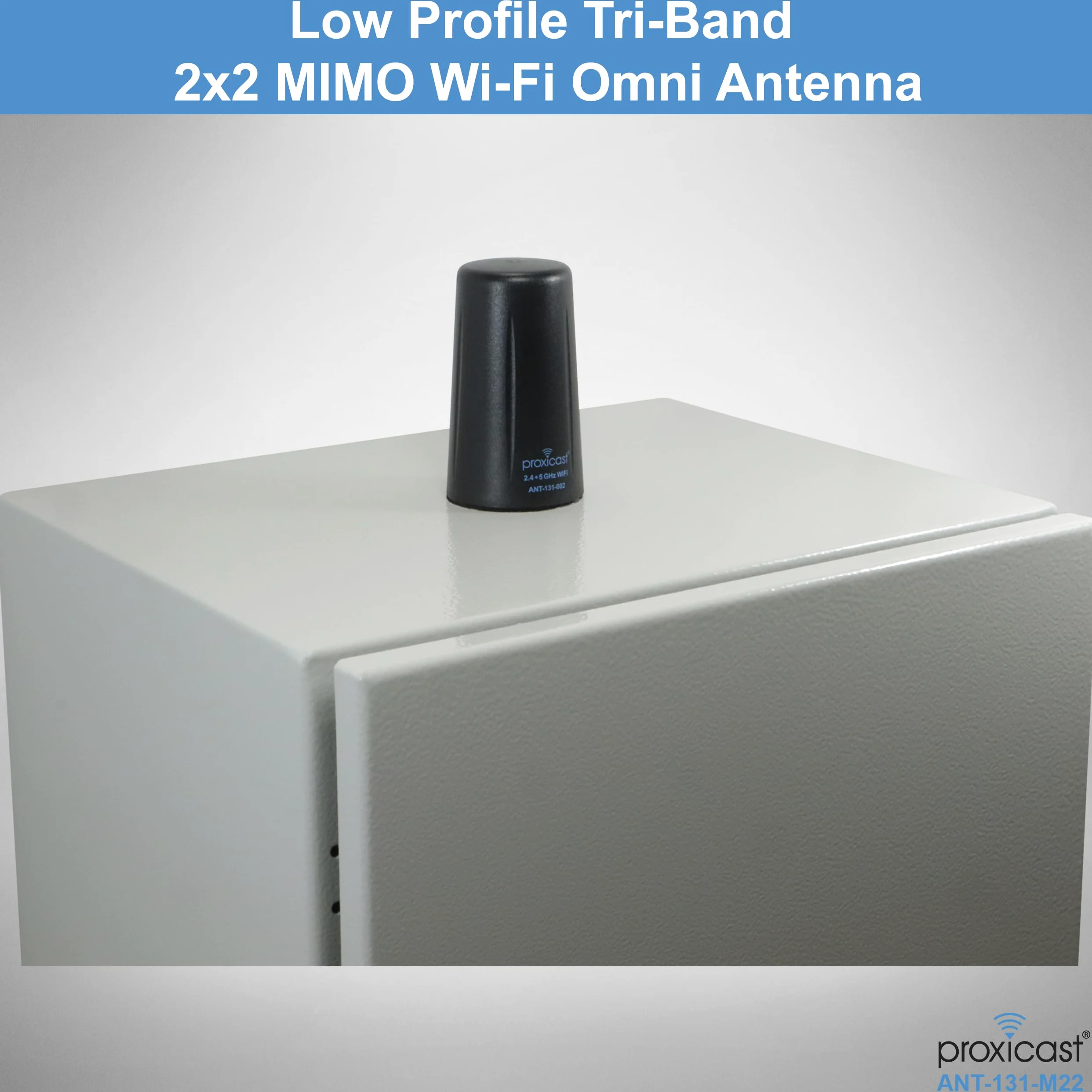 Proxicast Antenne WiFi omnidirectionnelle 2x2 MIMO intérieur/extérieur - Tri-bande 2,4/5,8/6 GHz - Gain 3-5 dBi - Résistant au vandalisme - Profil bas fixe - Câble coaxial de 3 m avec RP-SMA (ANT-131