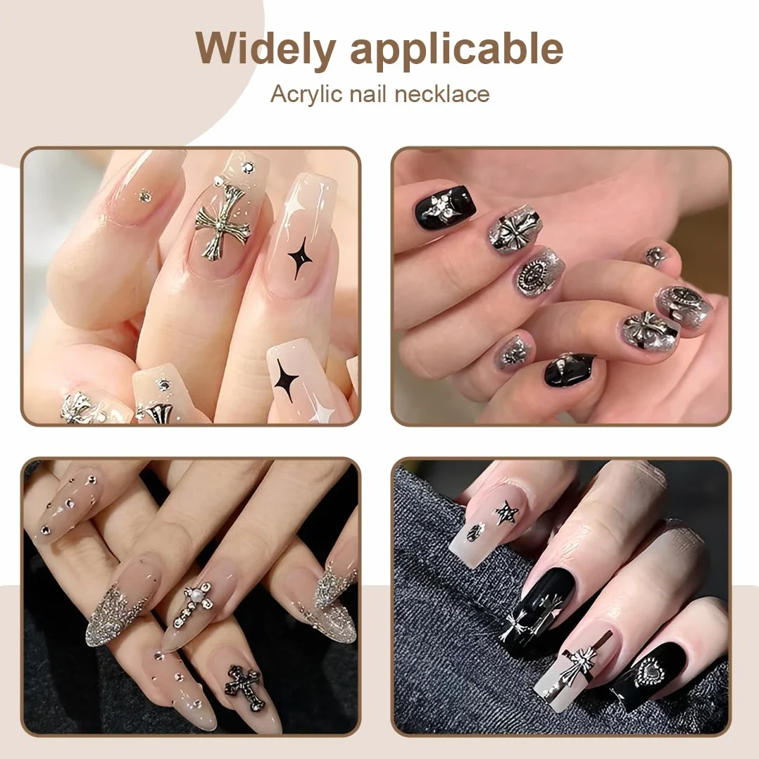 75 Pièces Breloques pour Ongles Croix Argent Charme Coeurs Gothiques Rétro Punk Crânes Manucure Nail Art