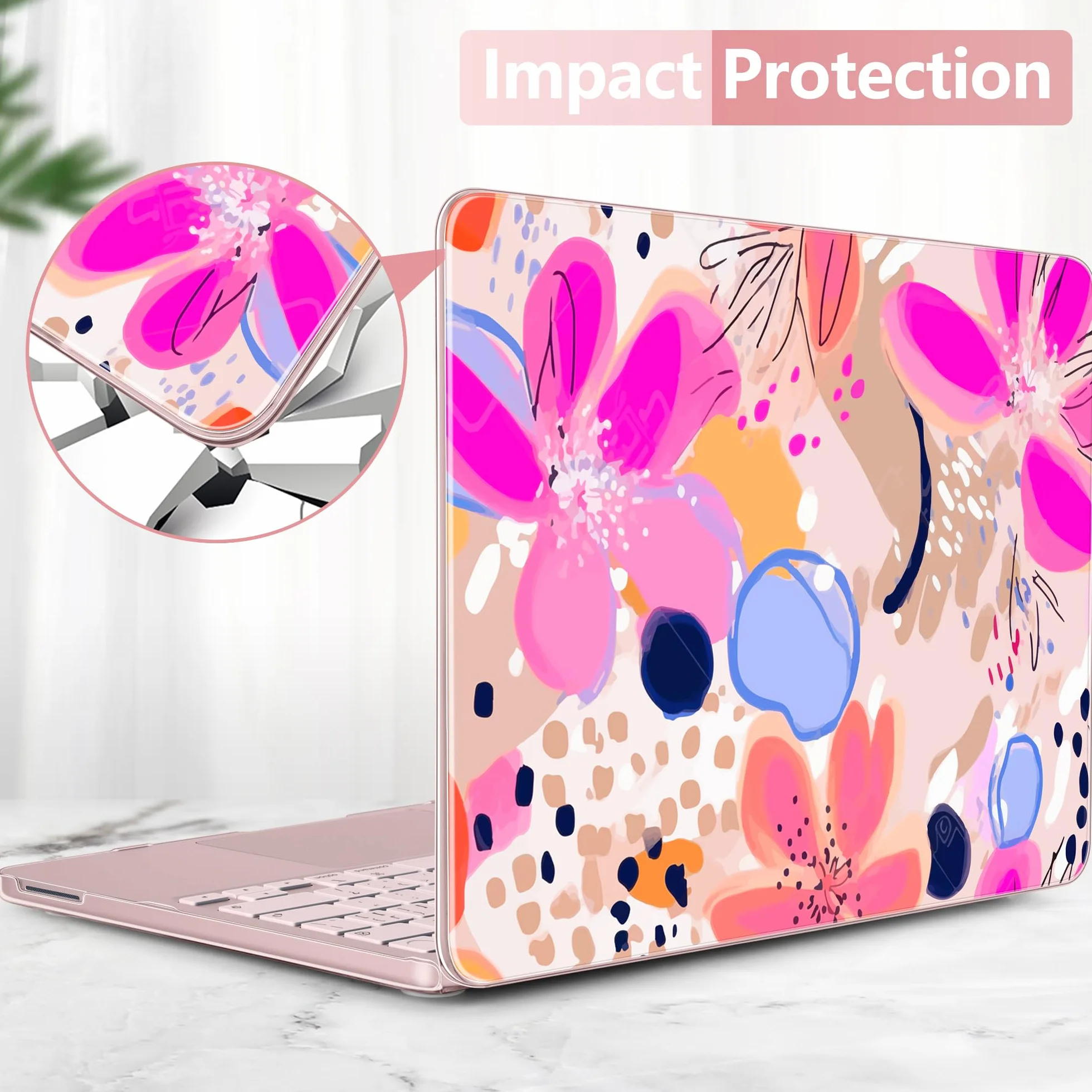 Coque rigide compatible MacBook Neo 13" 2026 A3404 A18 Pro Touch ID plastique motif floral avec protecteurs clavier écran bouchons poussière