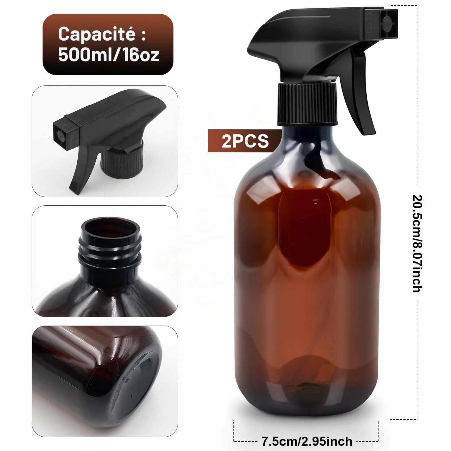 Flacons pulvérisateurs 500 ml pour plantes, nébuliseur avec embouts réglables, marron