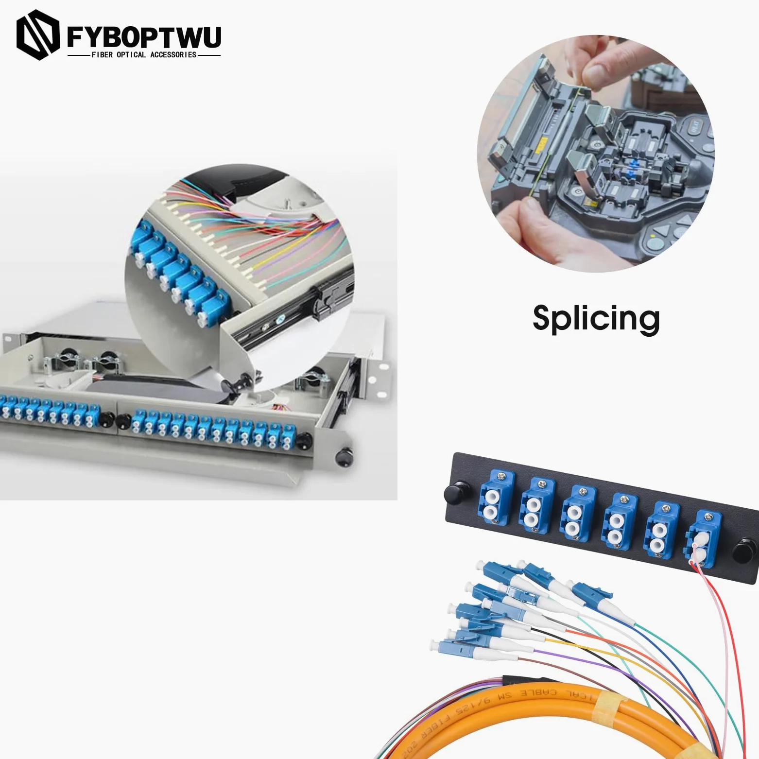Lot de 4 câbles en fibre optique monomode (SM) 12 fibres LC UPC de 1,5 m LC monomode pour ingénierie réseau d'accès à fibre optique, lot de 4