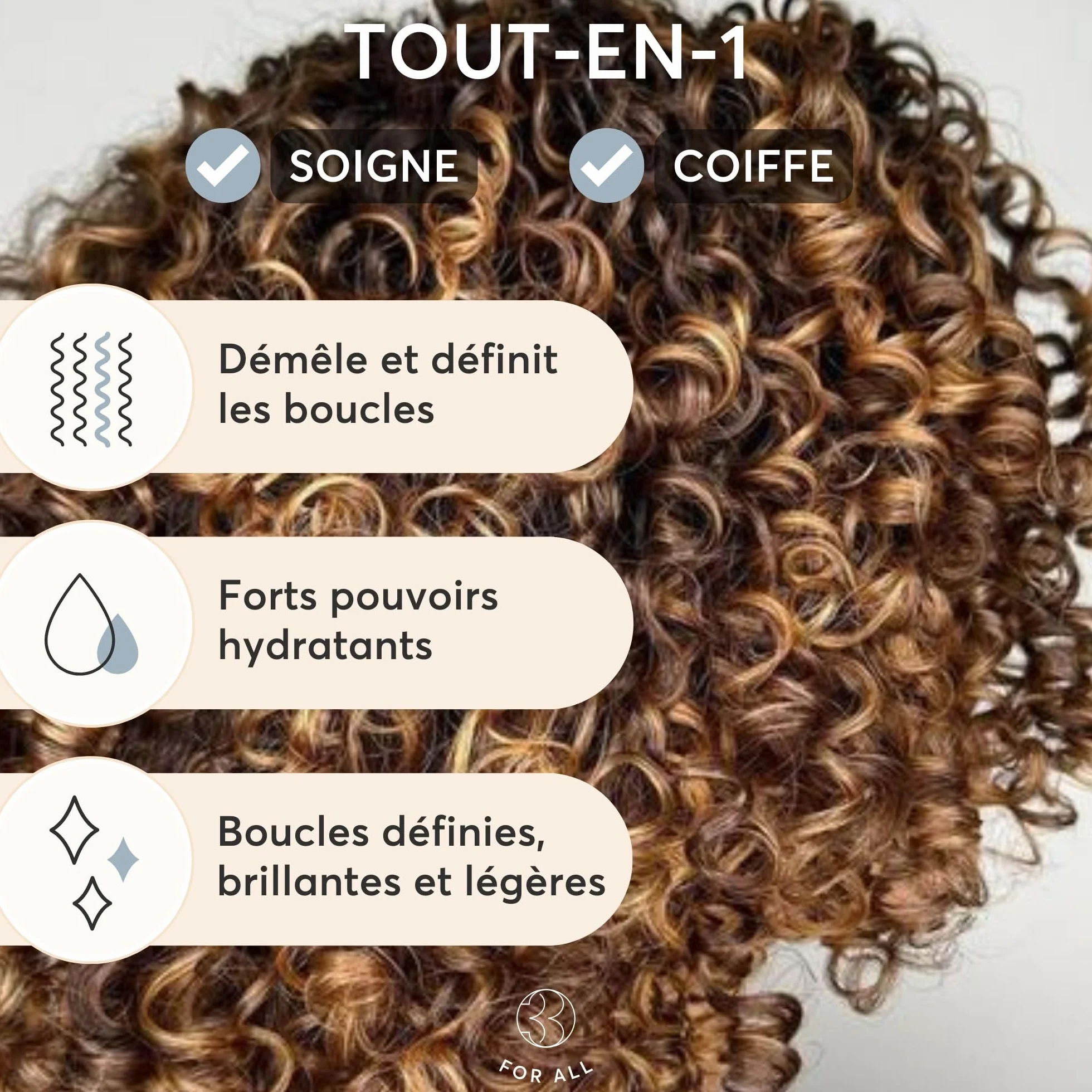 Trois For All Crème Cheveux Bouclés, Soin Crème Immédiat 250ml