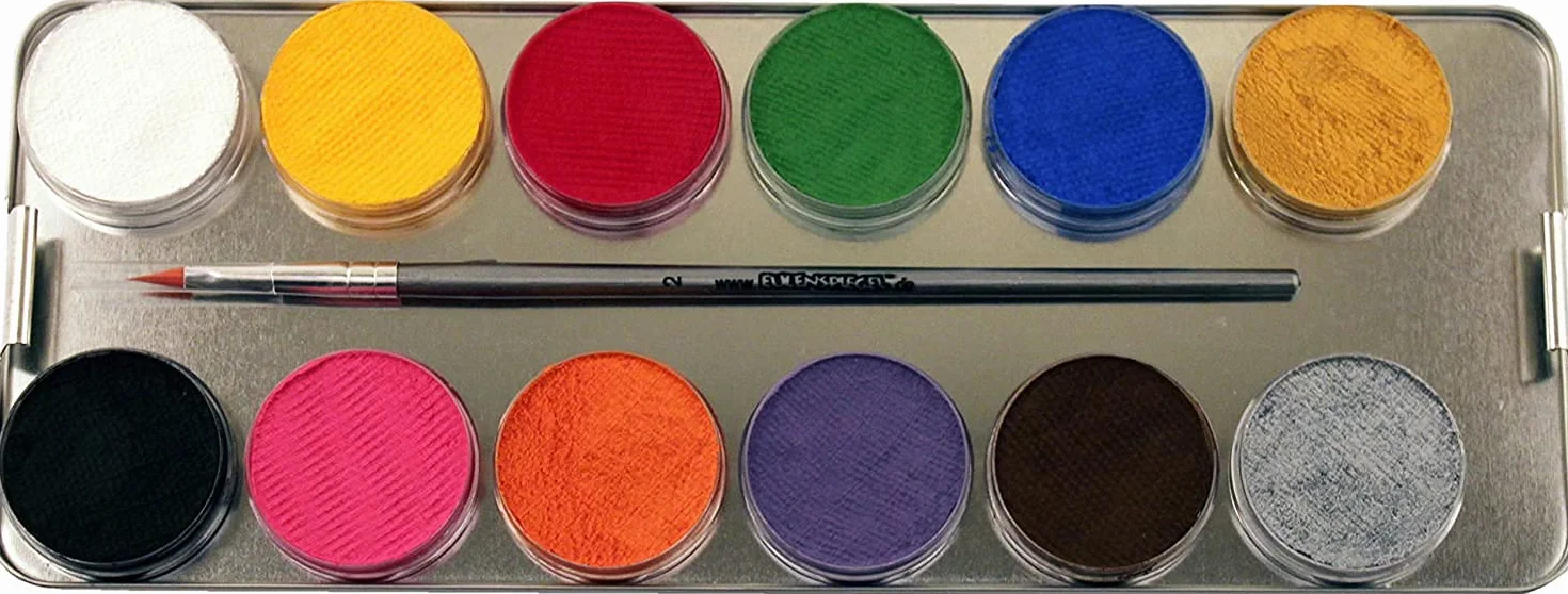 Eulenspiegel Maquillage aqua professionnel 24 couleurs Palette métallique avec pinceaux et éponges